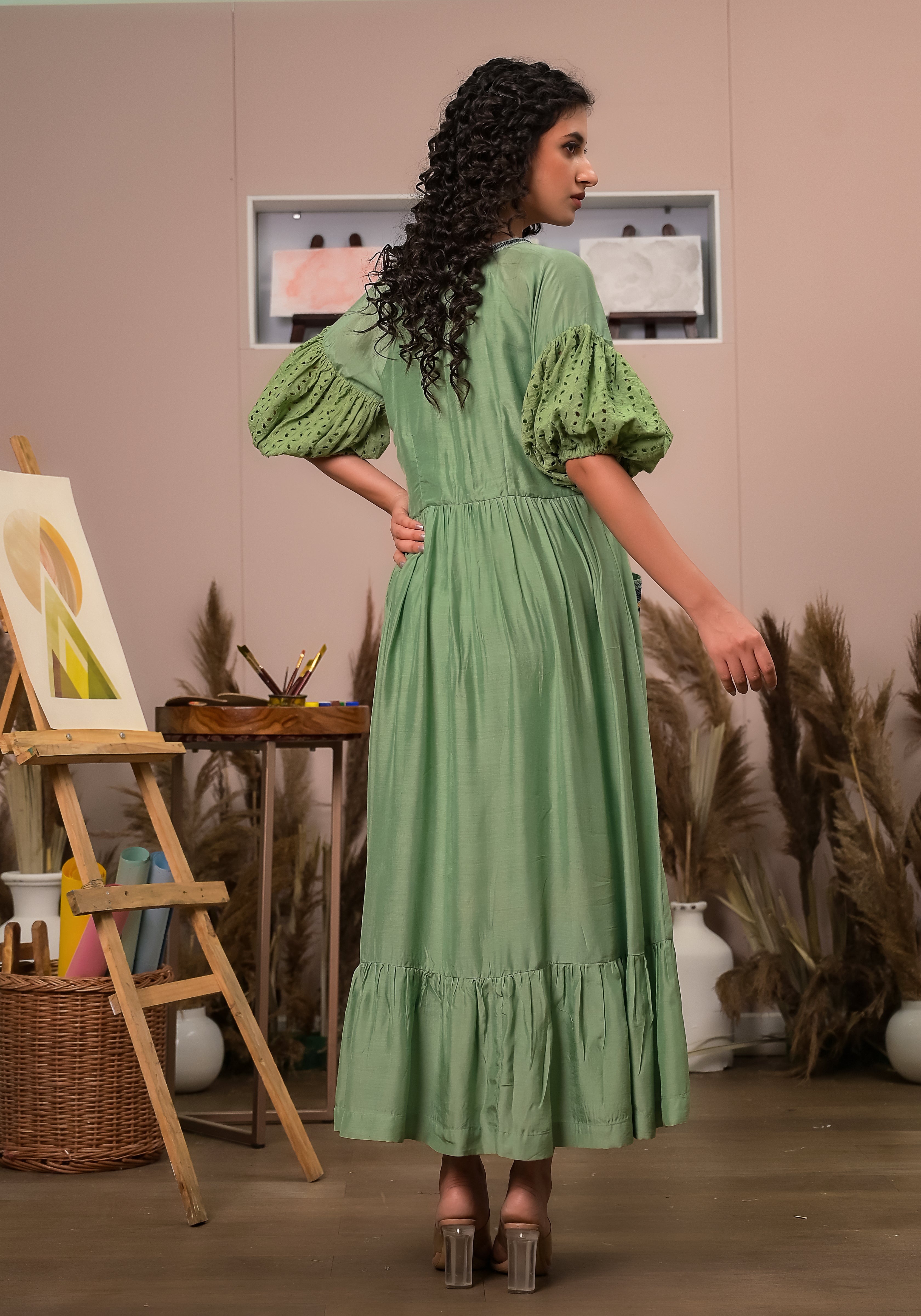 Boho Green Patch Pocket Dress