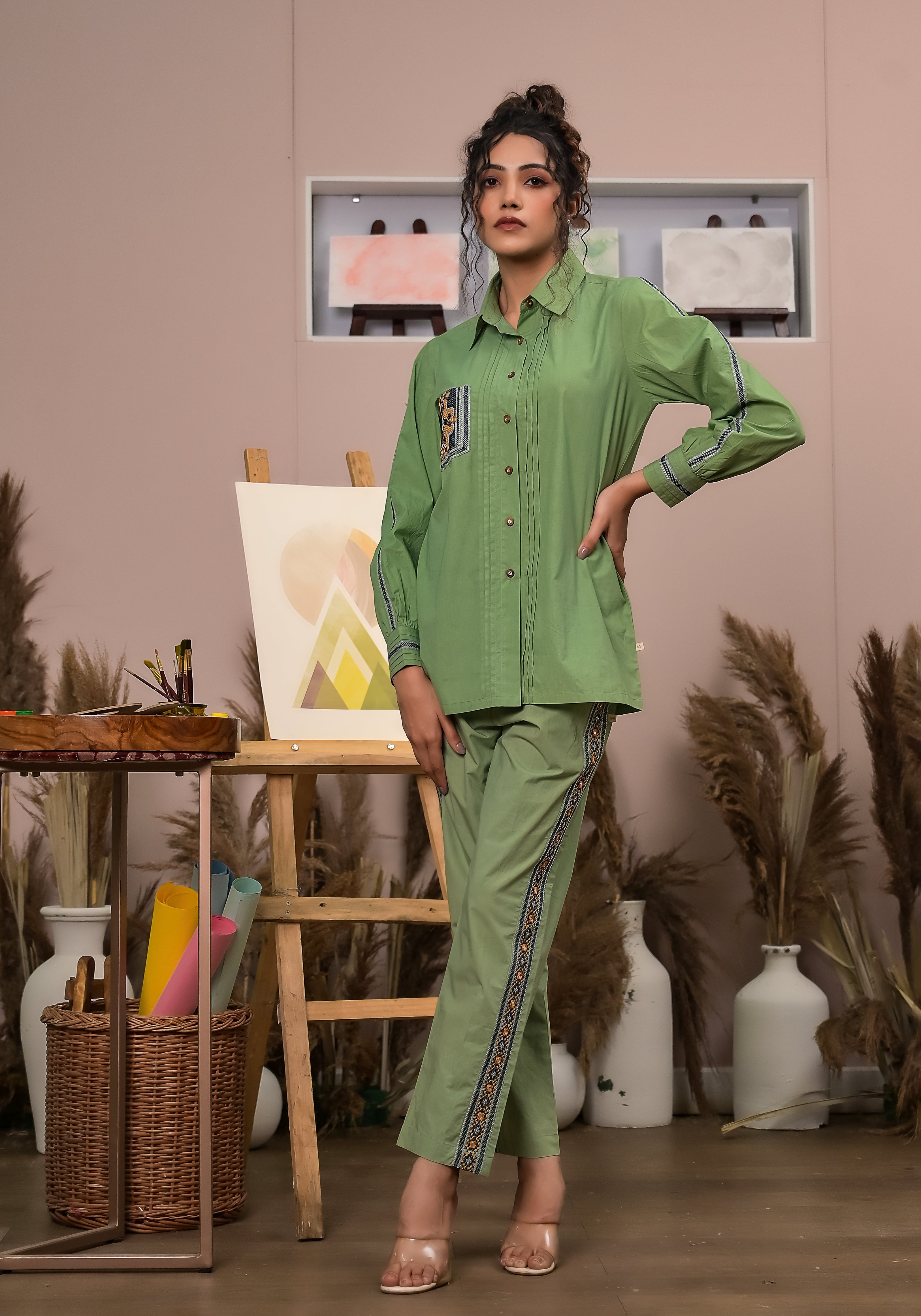 Green Patch Pocket Shirt Co-ord (Set of 2)