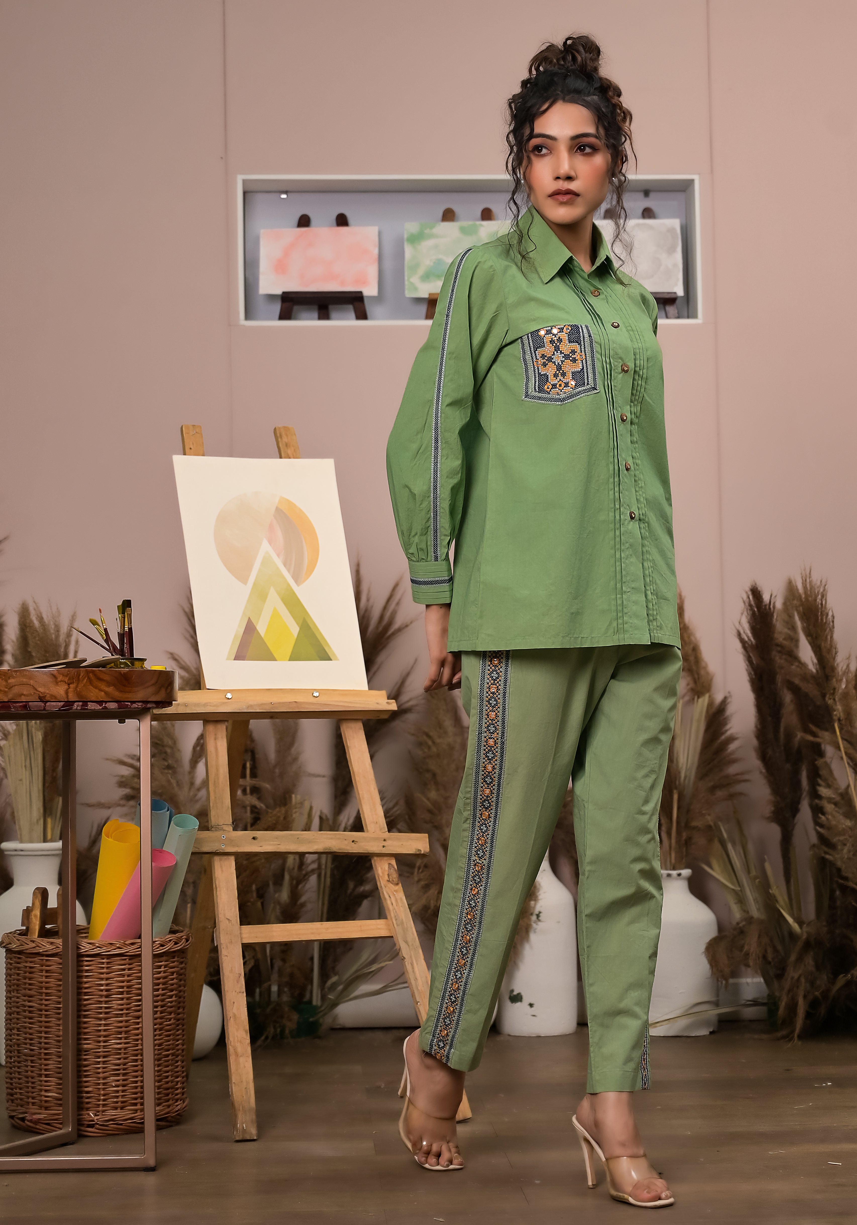 Green Patch Pocket Shirt Co-ord (Set of 2)