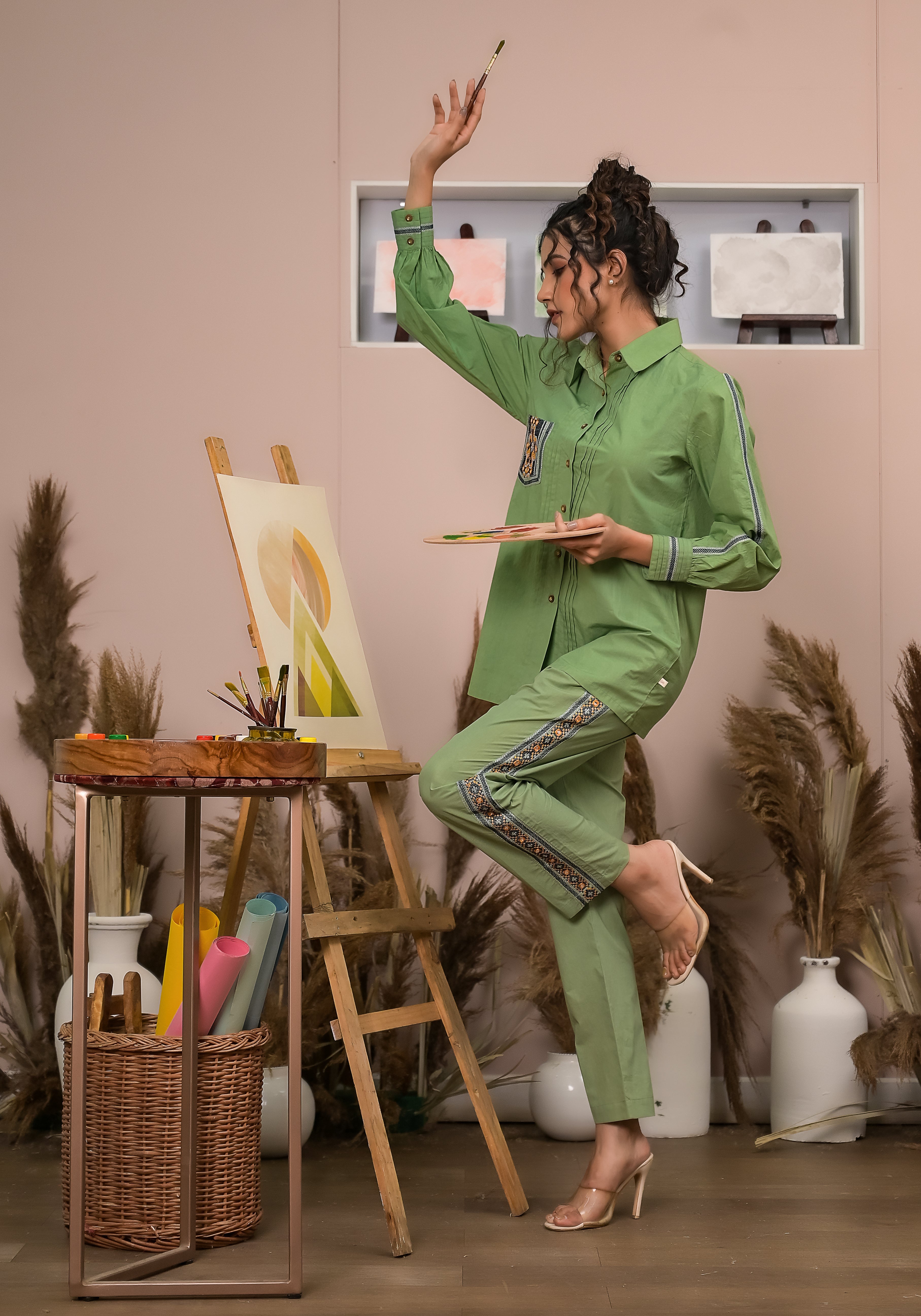 Green Patch Pocket Shirt Co-ord (Set of 2)