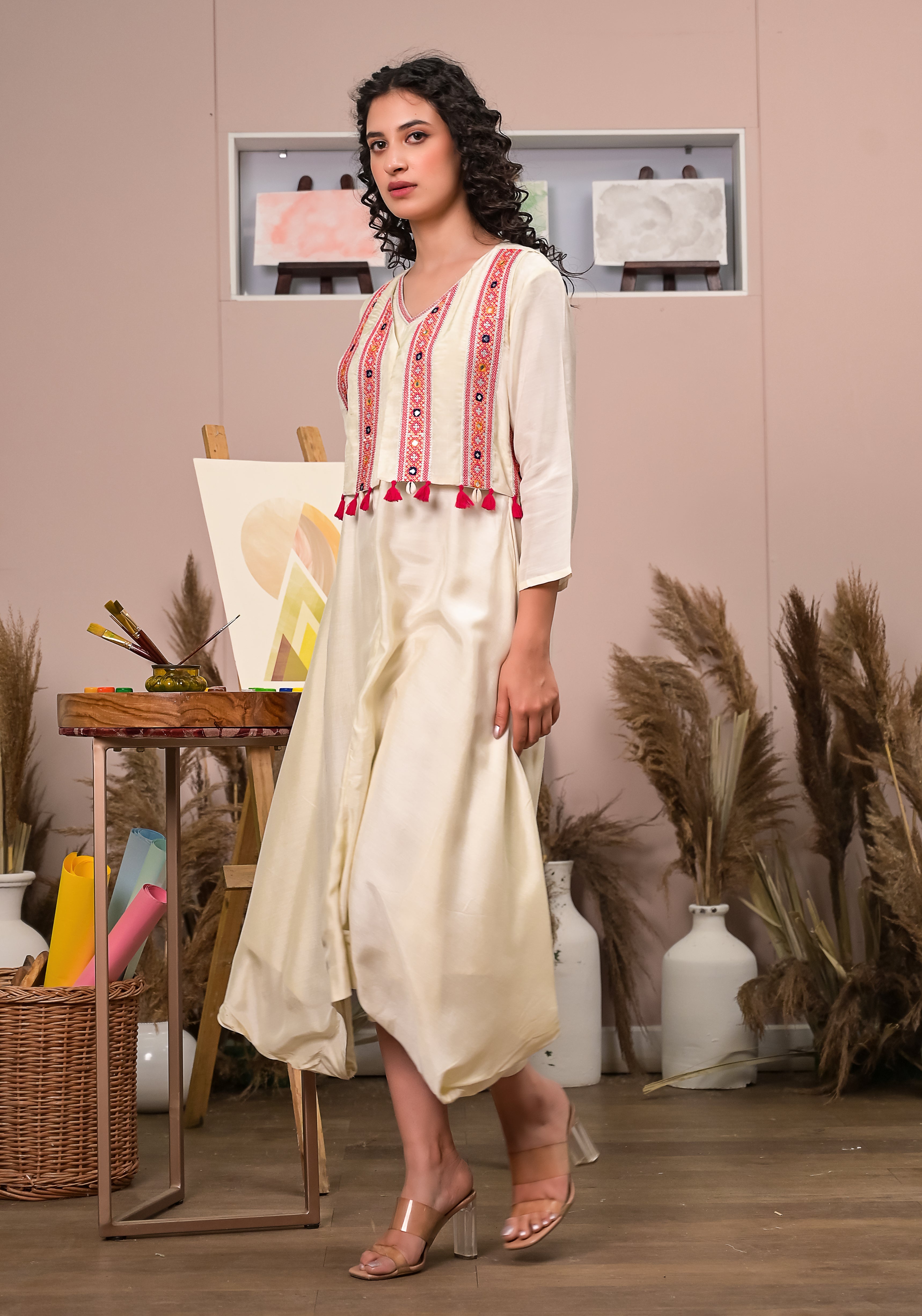 Boho Beige Jumper Jacket Dress (Set of 2)