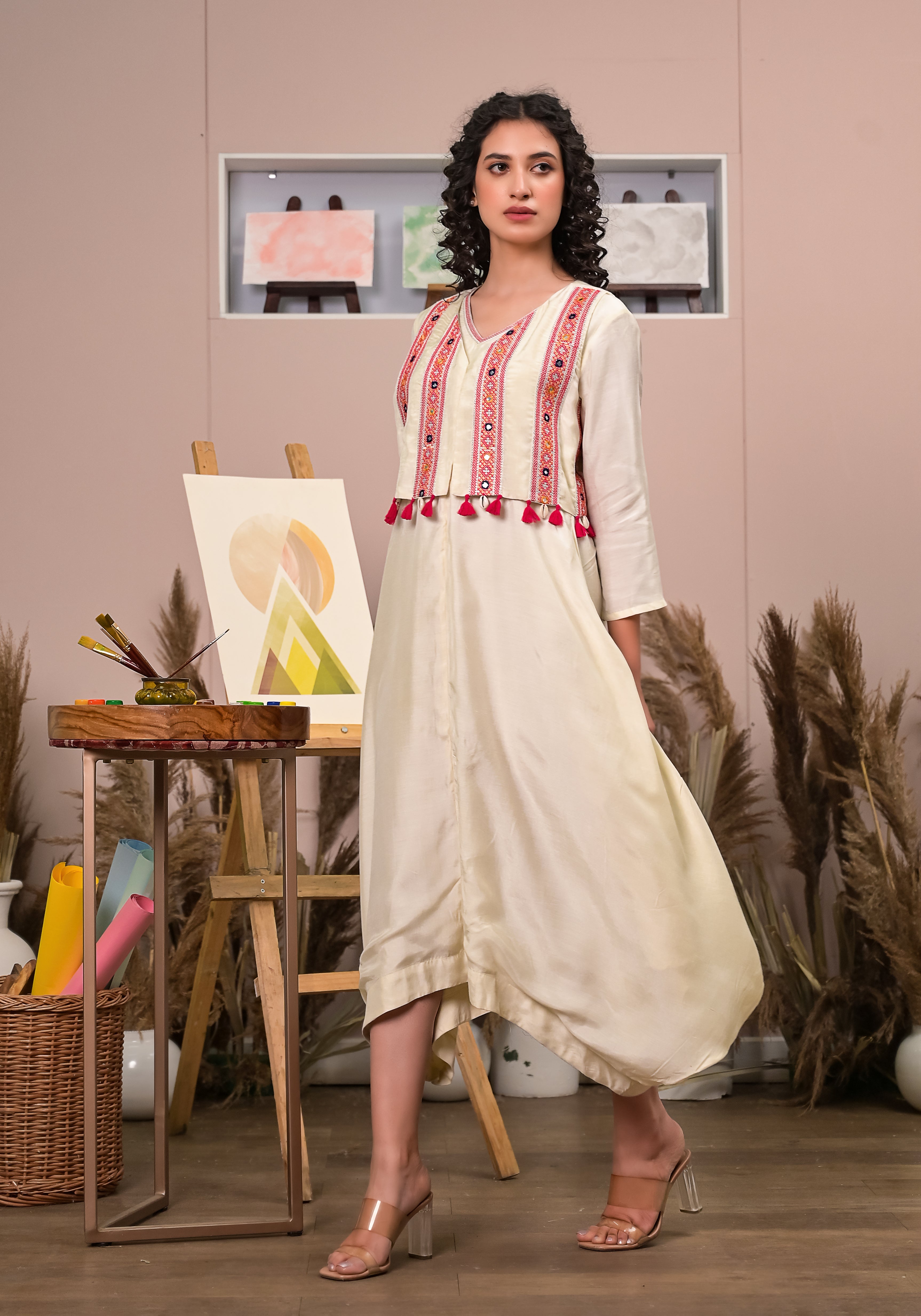 Boho Beige Jumper Jacket Dress (Set of 2)