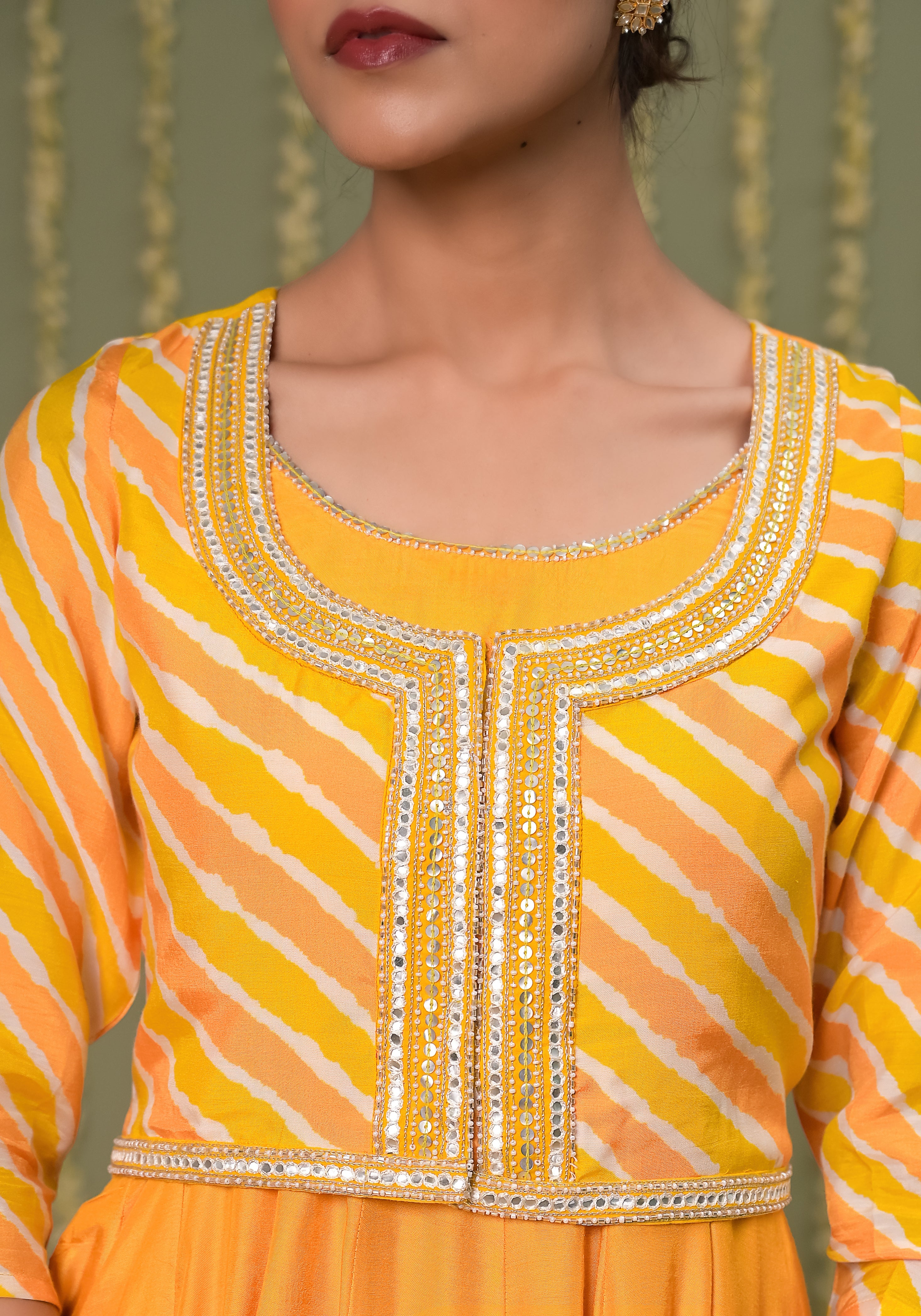 Aamiya Leheriya Koti With Solid Yellow Anarkali Dress