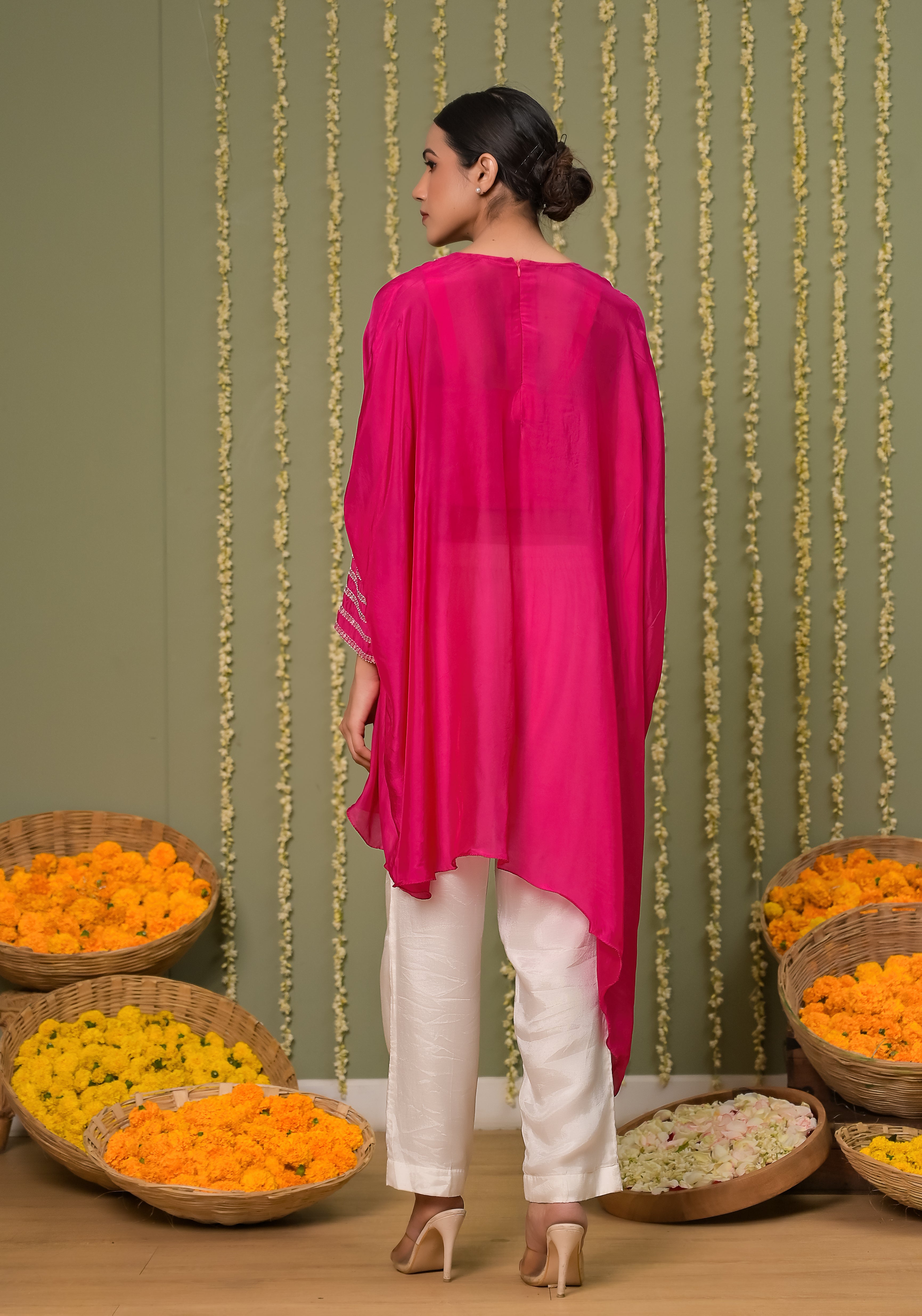 Gulabi leheriya kaftan set-3pcs