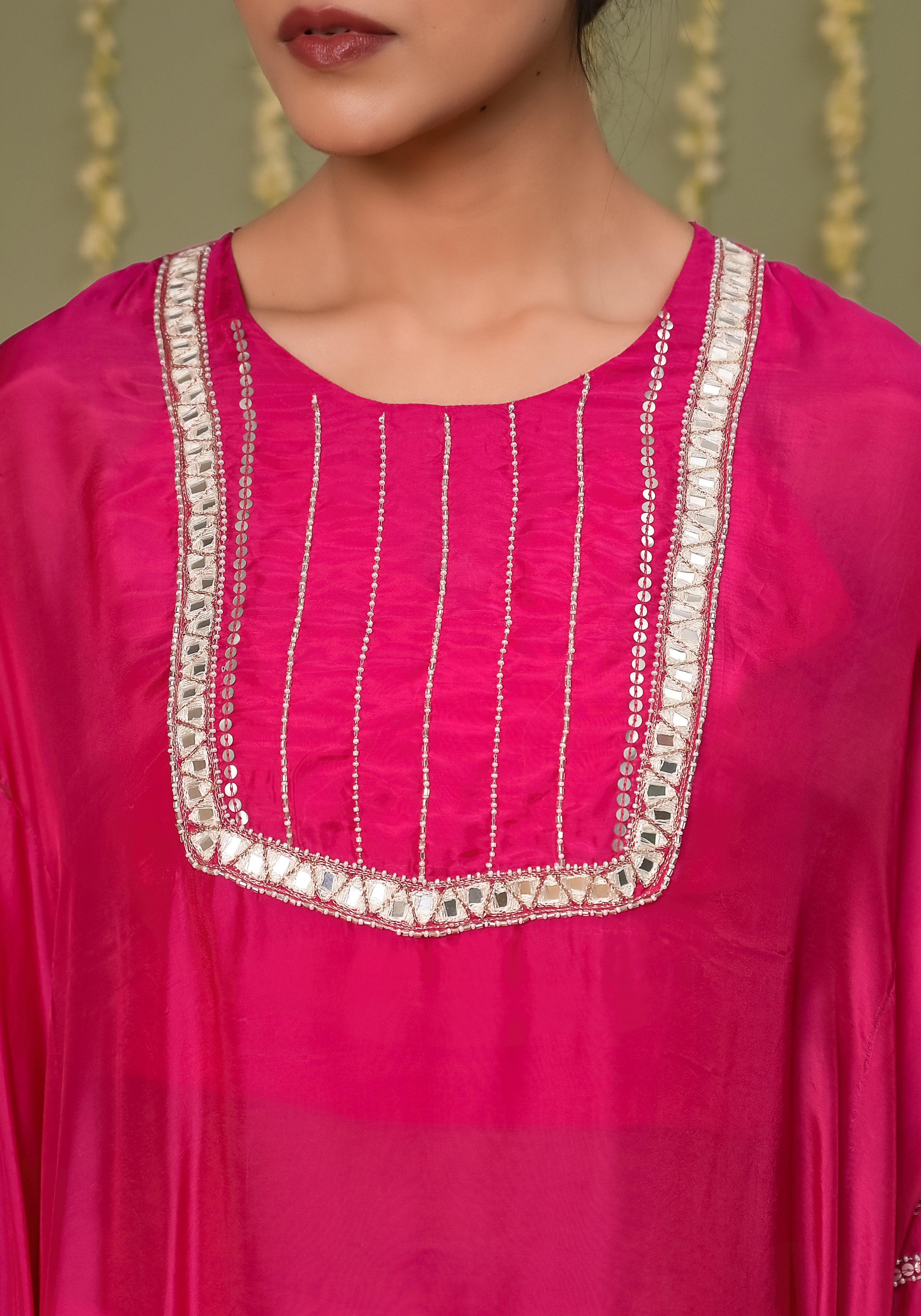 Gulabi leheriya kaftan set-3pcs