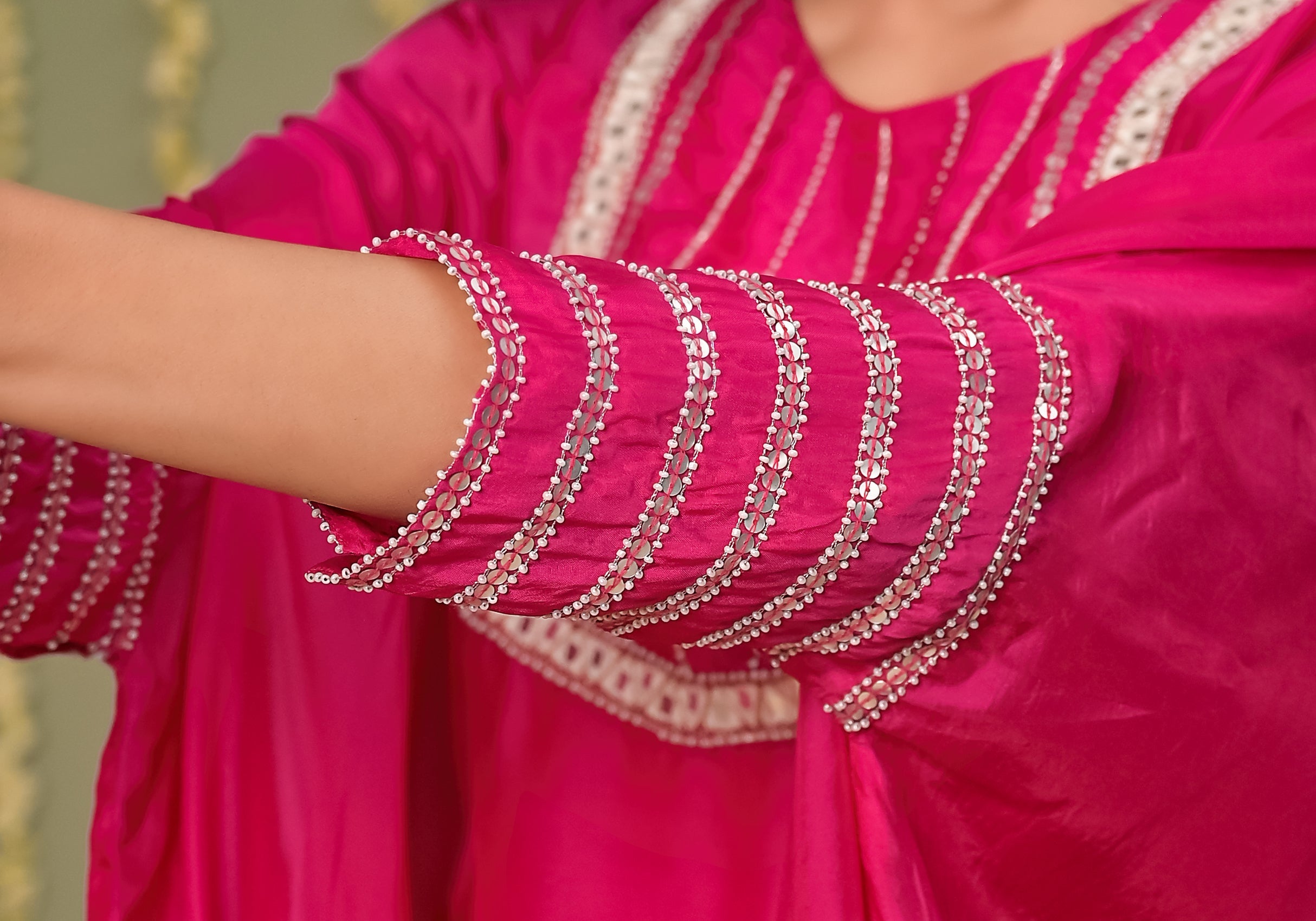 Gulabi leheriya kaftan set-3pcs