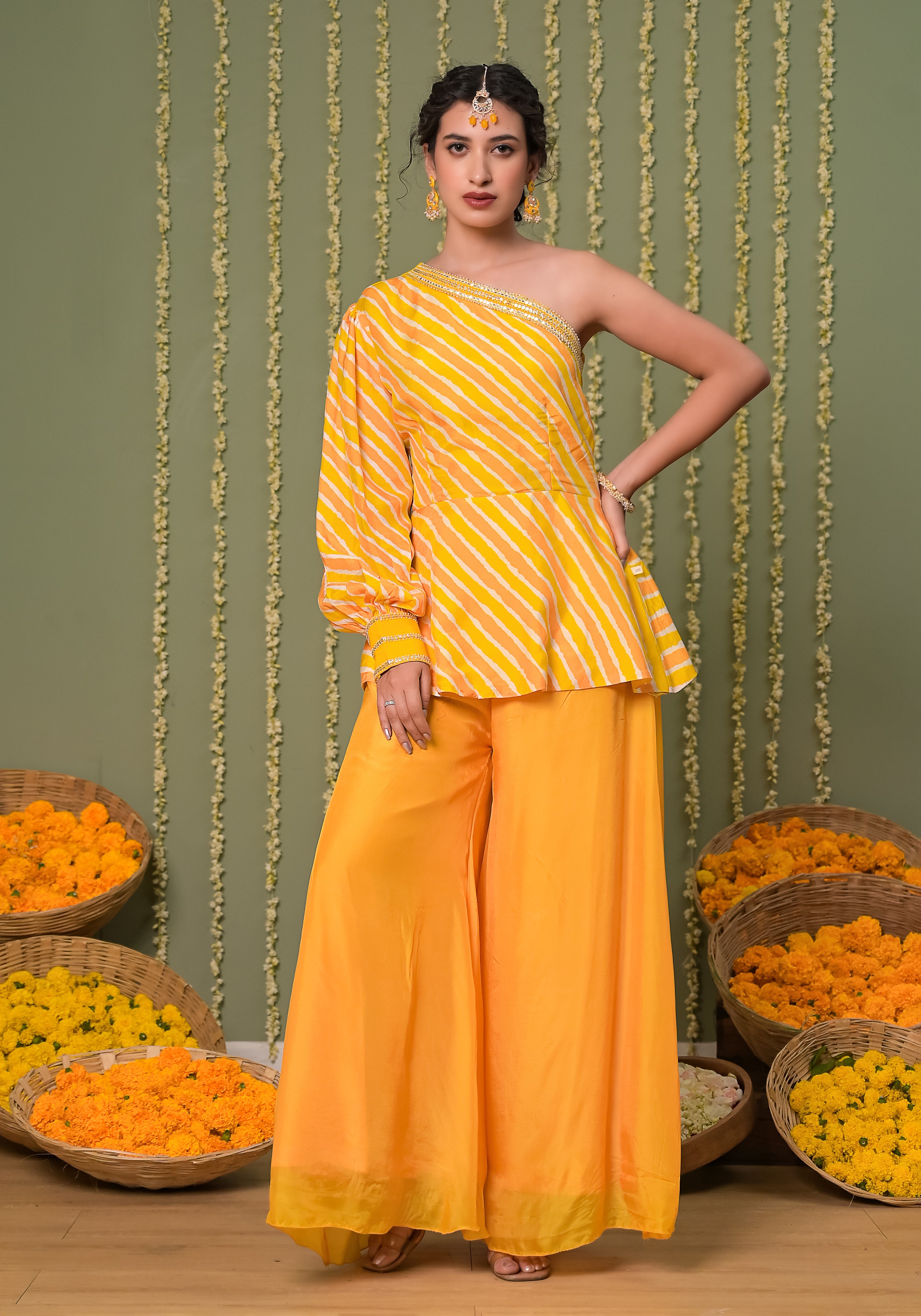 Amiya Leheriya Printed Off Shoulder Top with Sharara