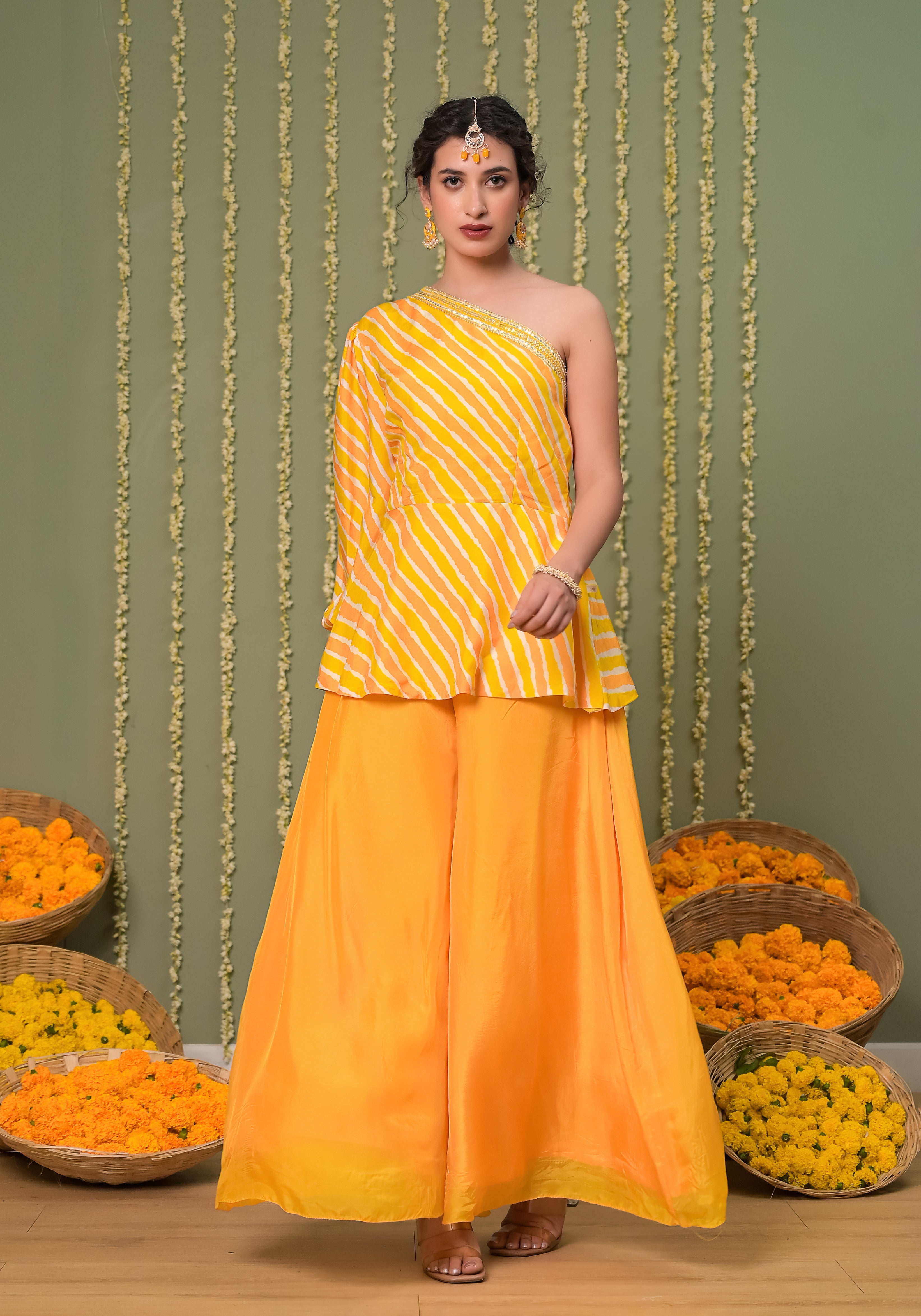 Amiya Leheriya Printed Off Shoulder Top with Sharara