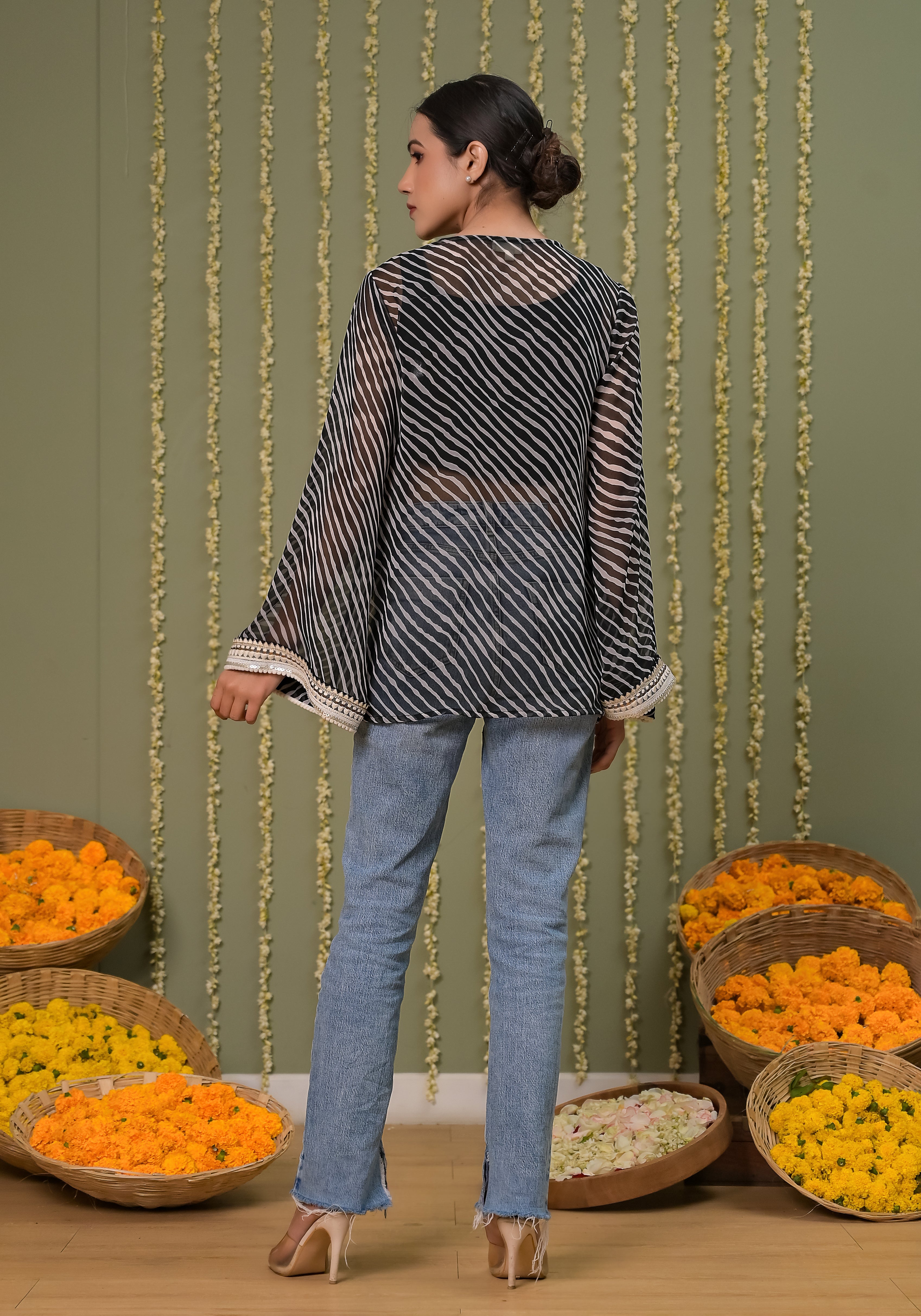 Black Leheriya Crochet Detailing Shirt.