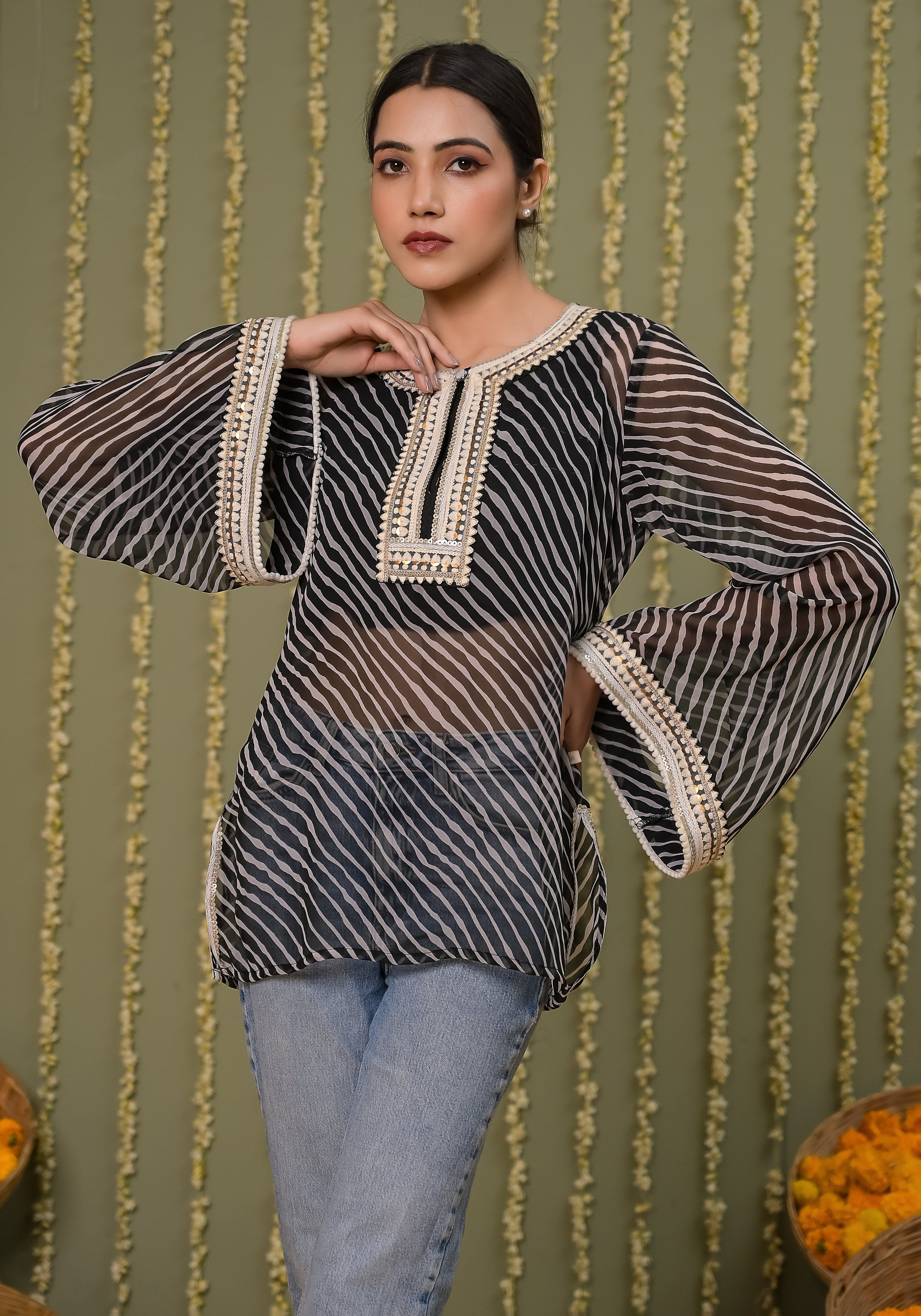 Black Leheriya Crochet Detailing Shirt.