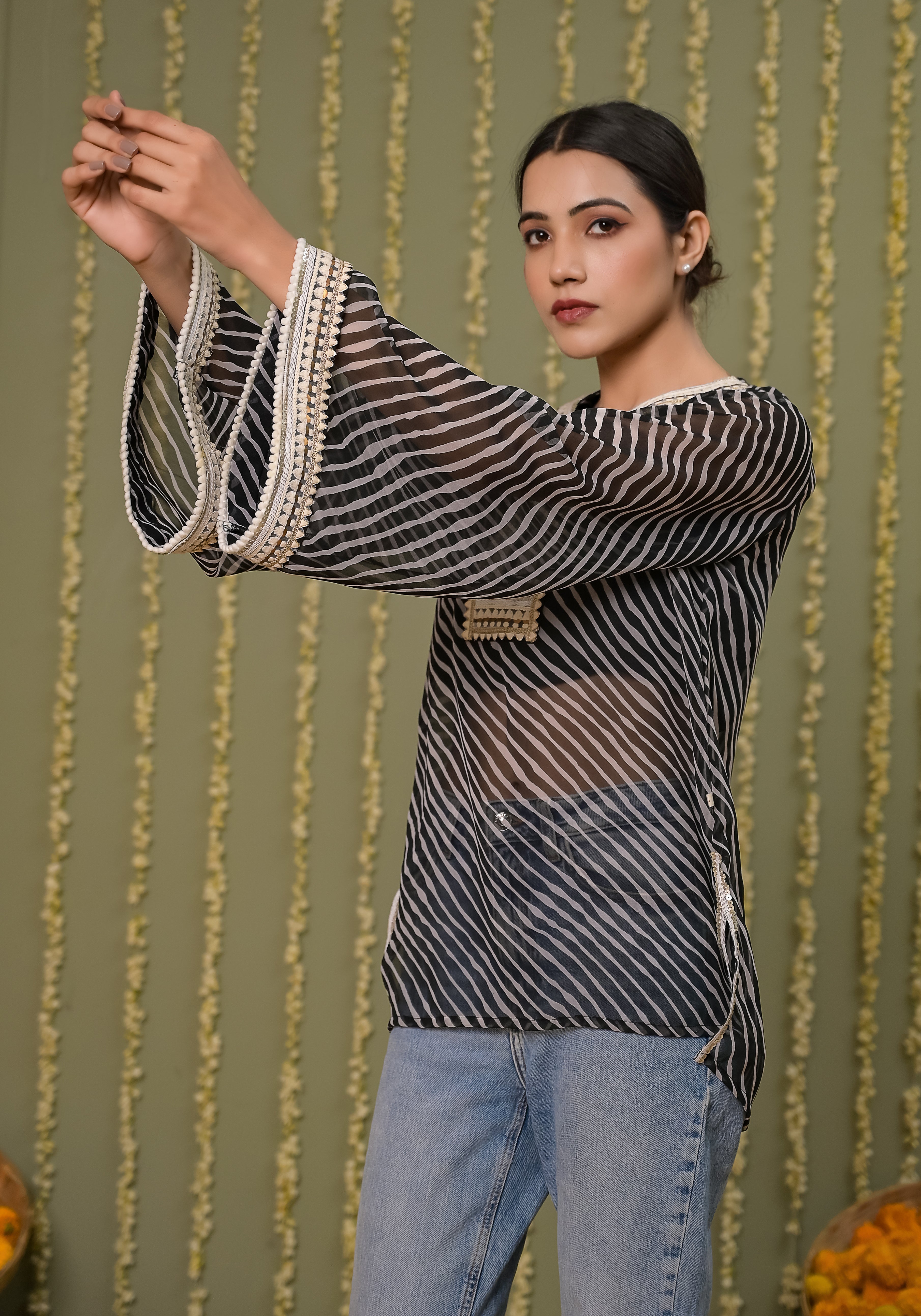 Black Leheriya Crochet Detailing Shirt.