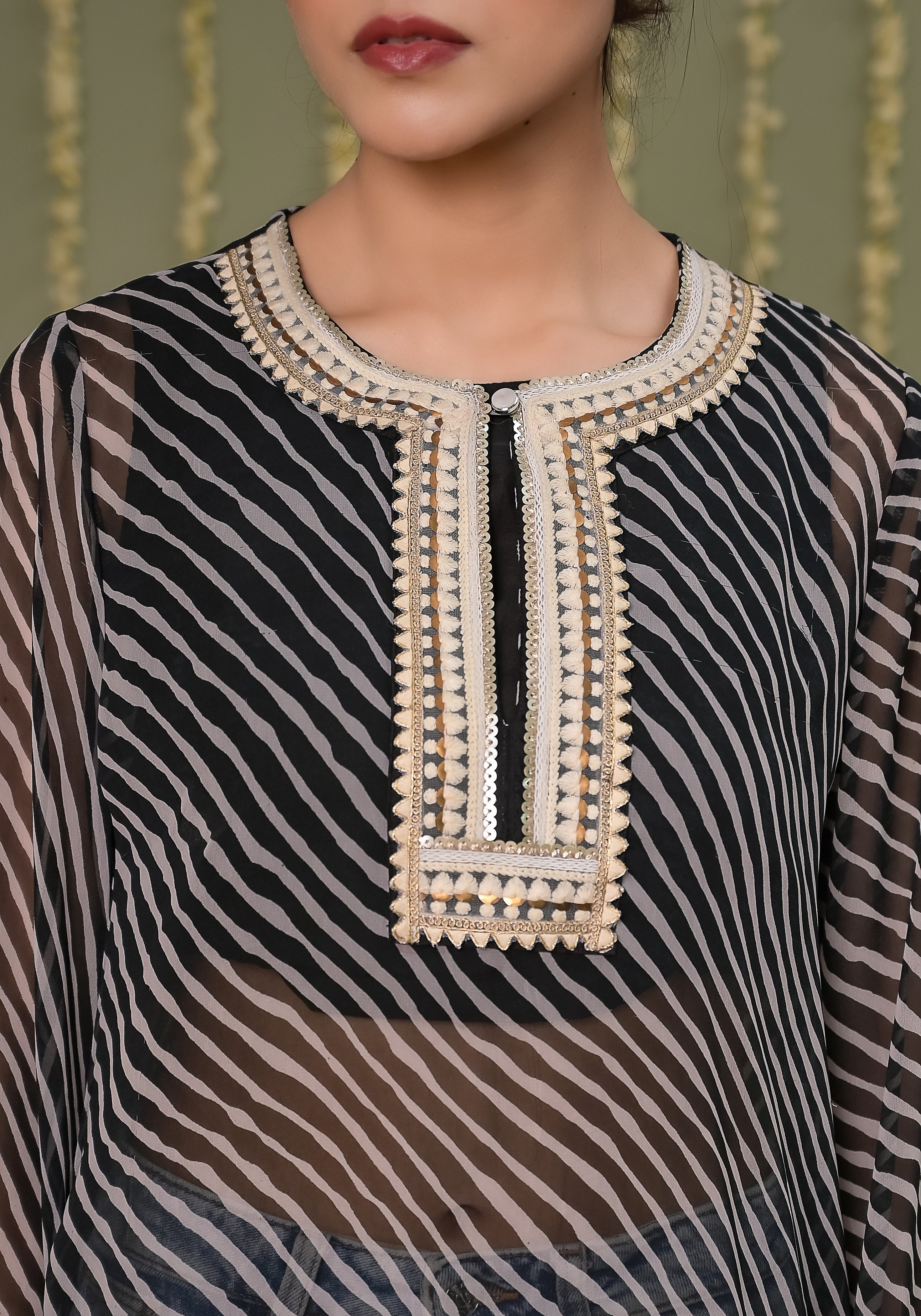 Black Leheriya Crochet Detailing Shirt.