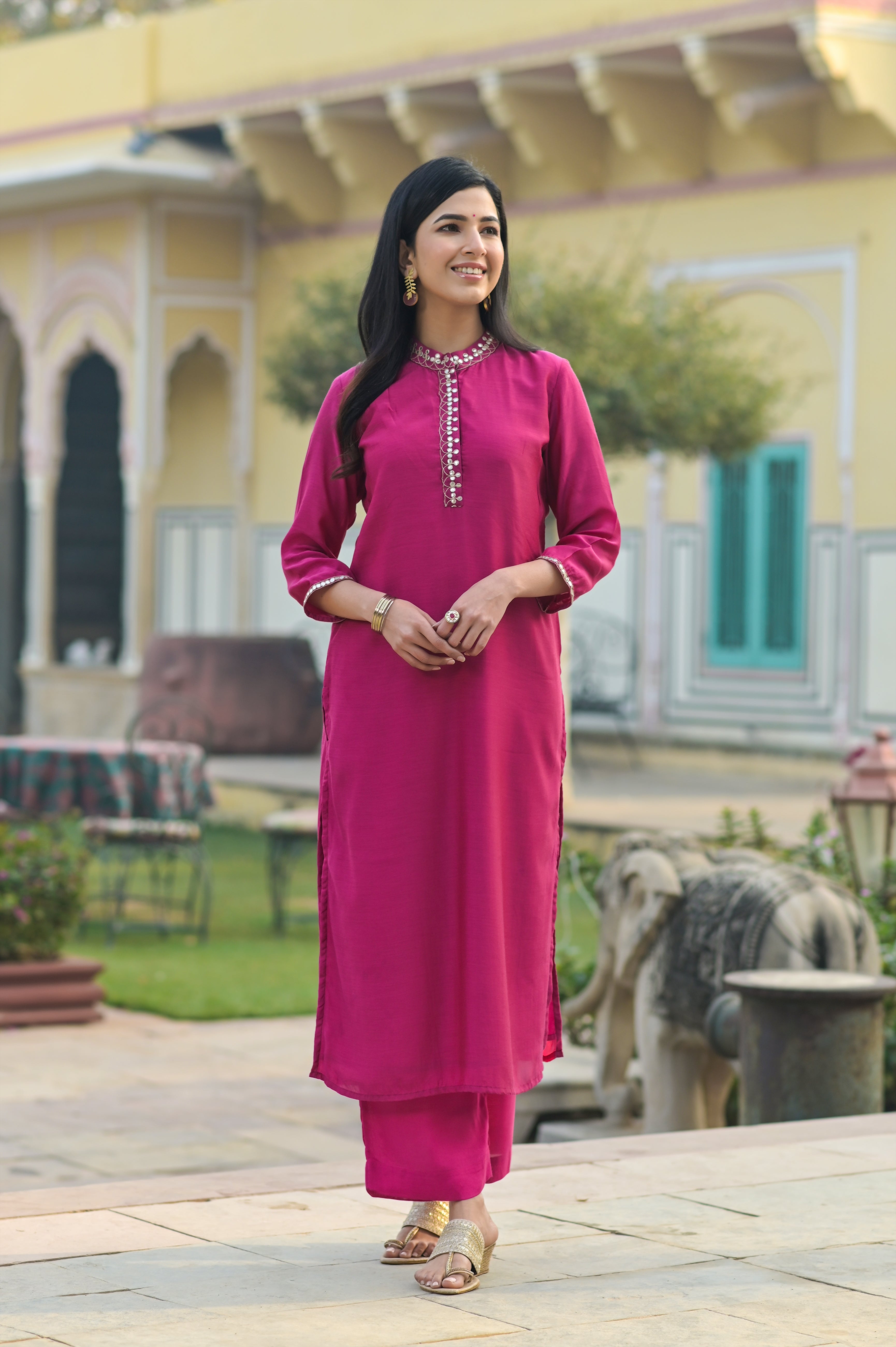 Hot Pink Silk Kurta