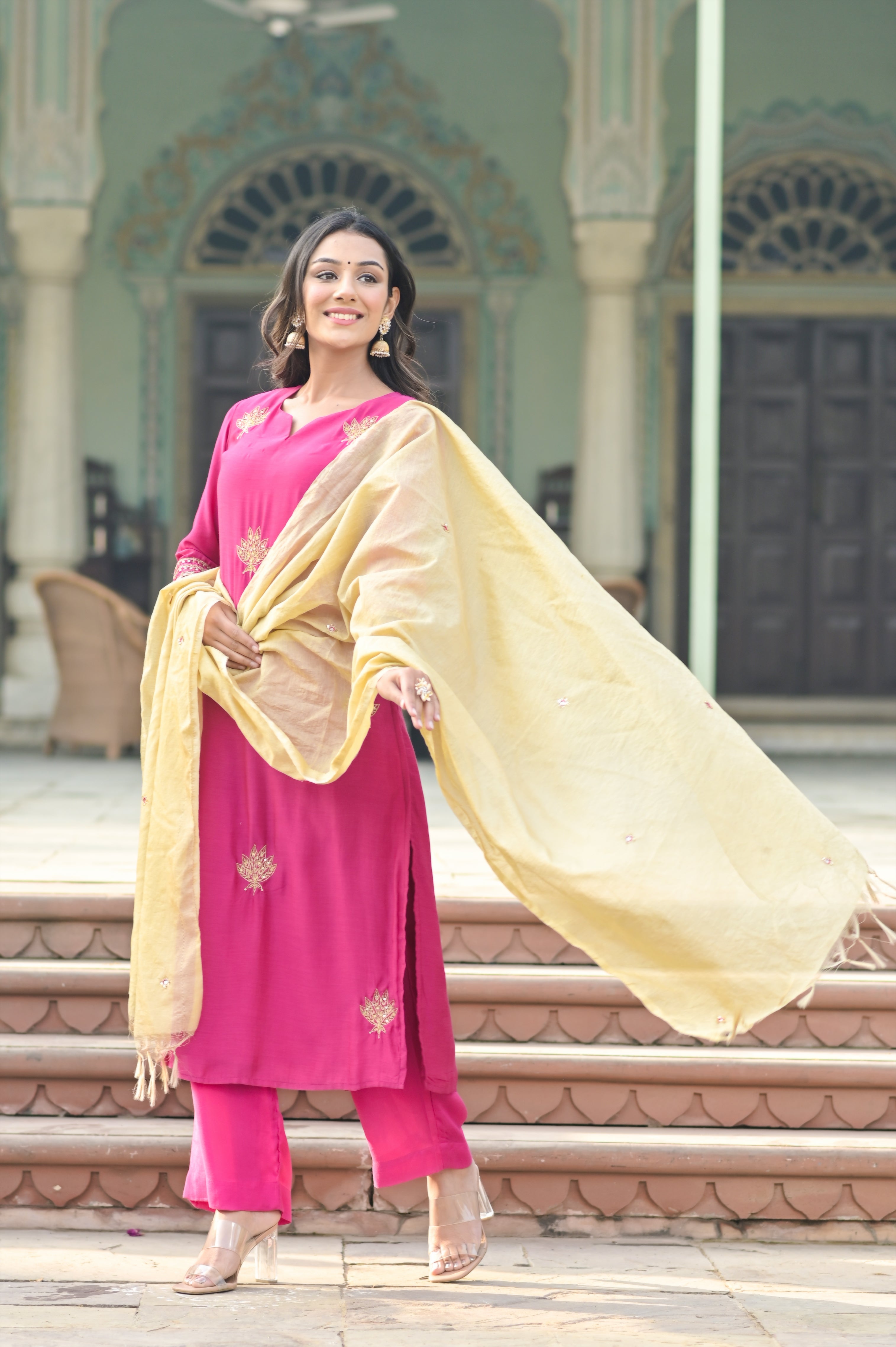 Hot Pink Lotus Buti Kurta