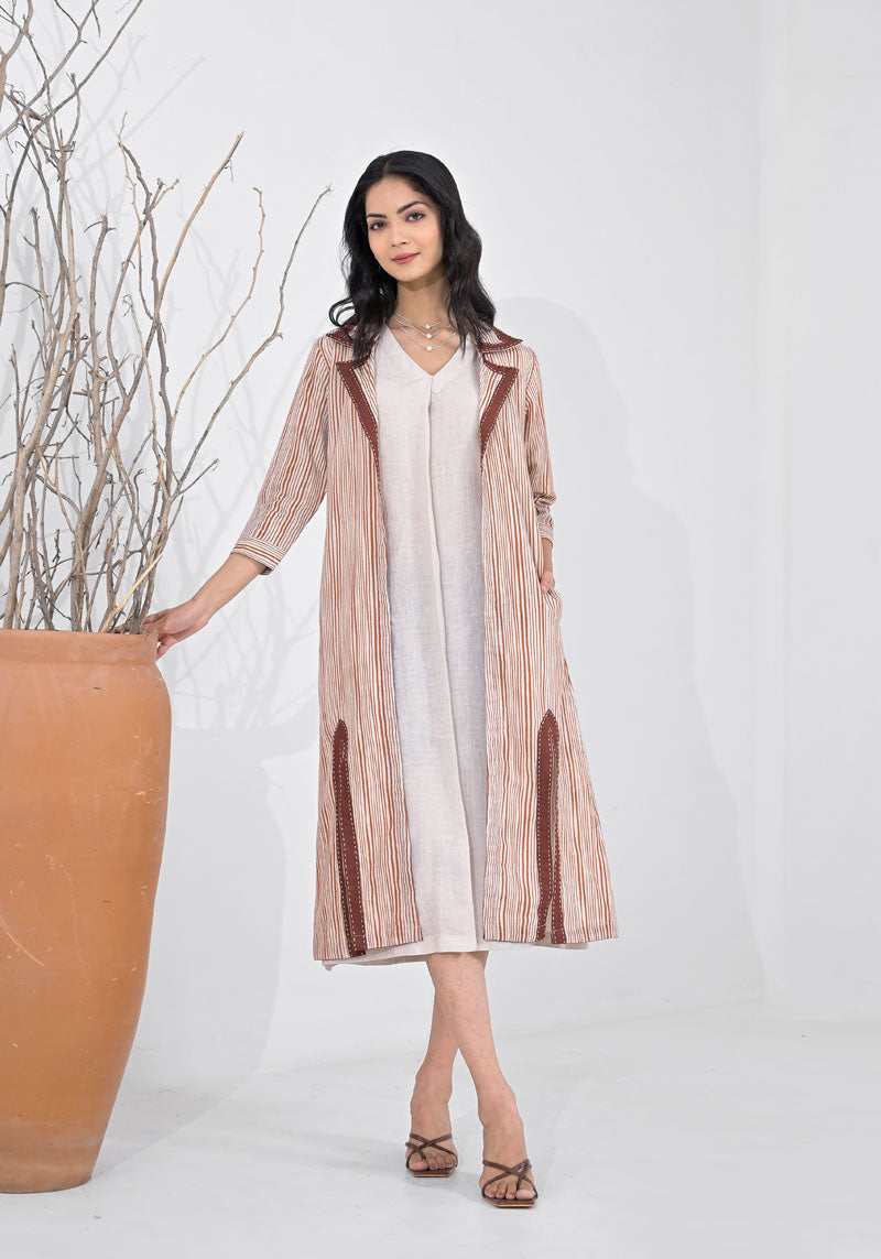Breeze Brown Stripe Jacket Dress Set - 2pcs