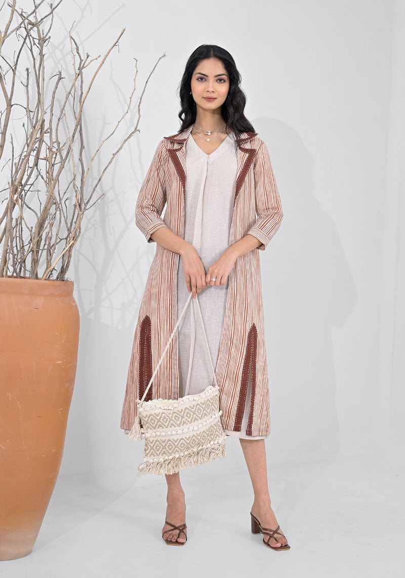 Breeze Brown Stripe Jacket Dress Set - 2pcs