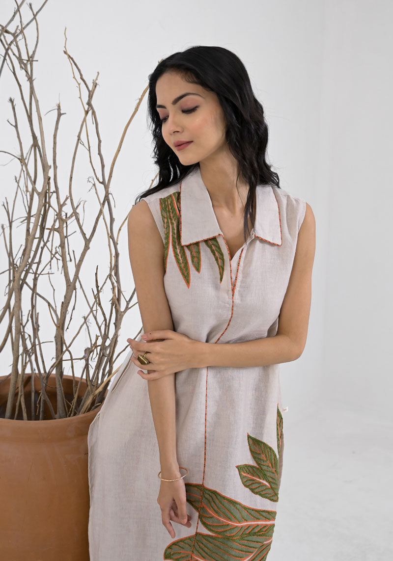 Breeze Orange Floral Placement Aari Kurta Set-2pcs