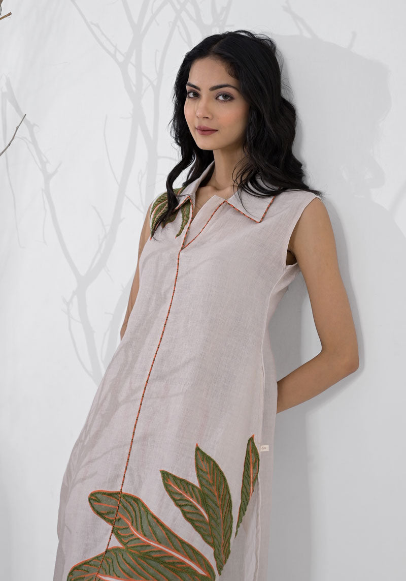 Breeze Orange Floral Placement Aari Kurta Set-2pcs