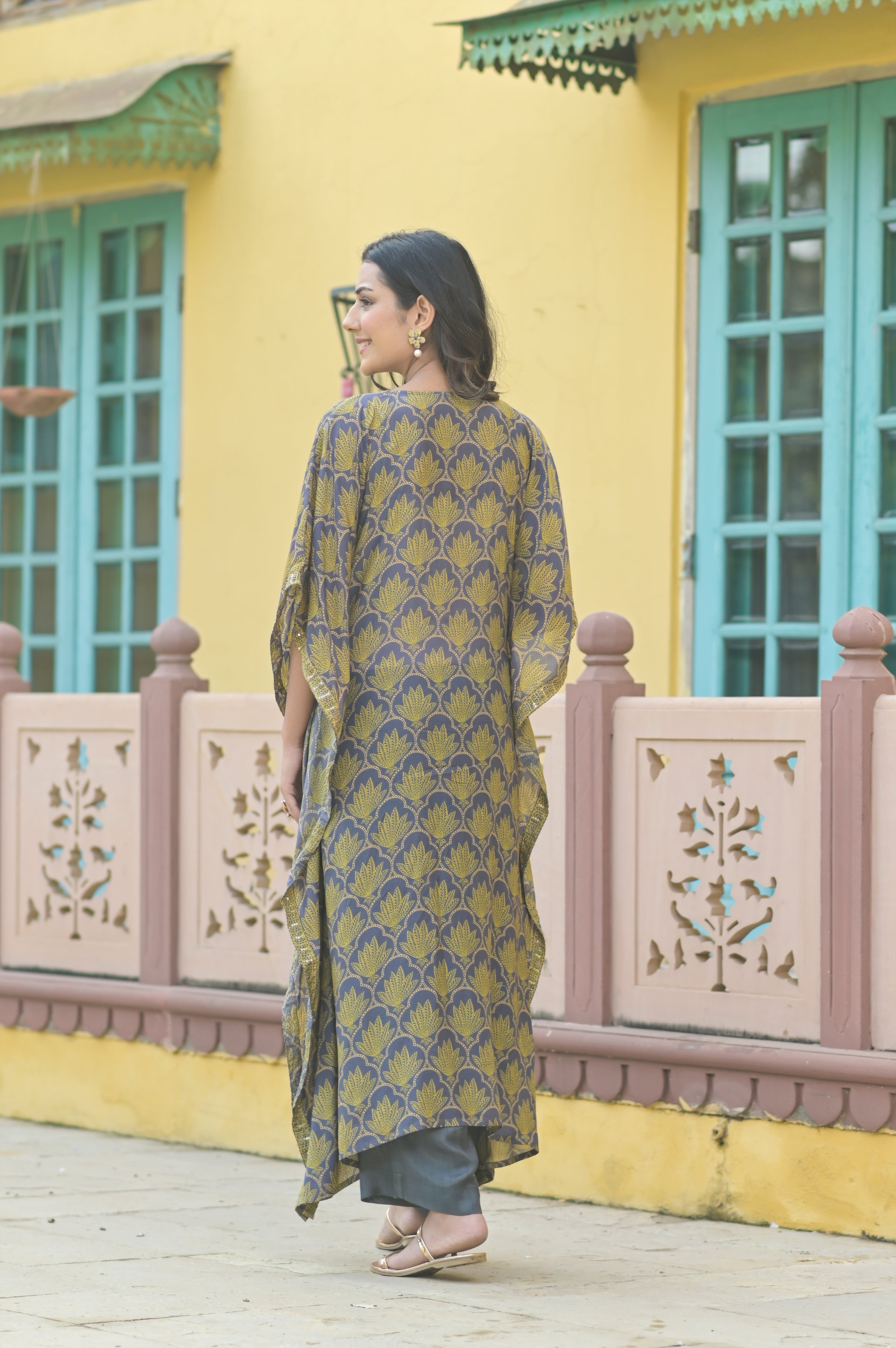 Grey Lotus Kaftan Set