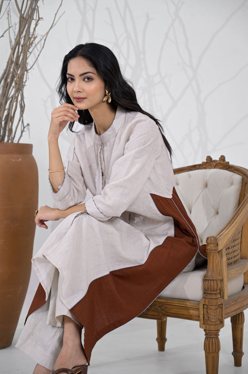 Breeze Brown Patch Kurta Set-2pcs