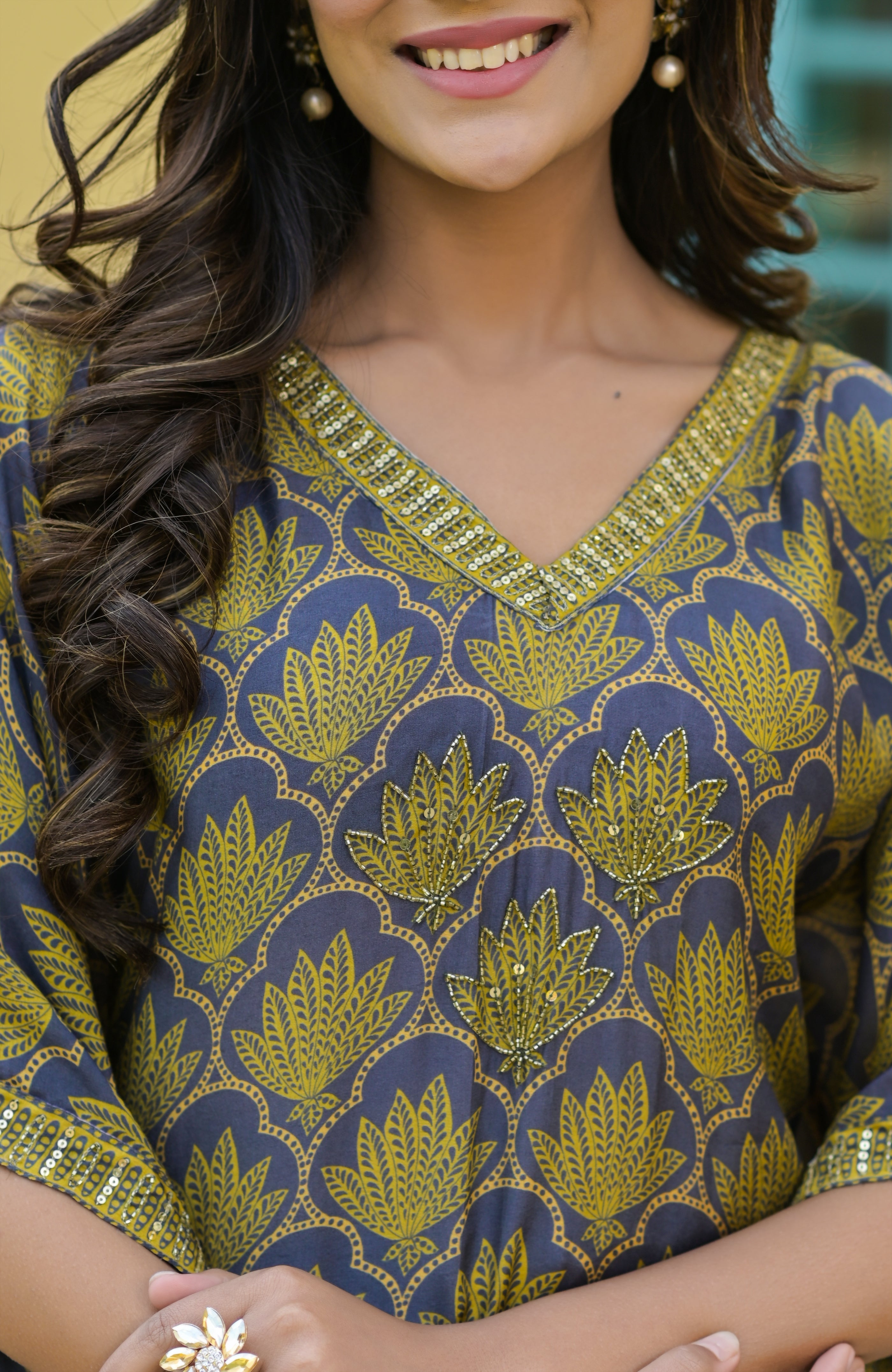 Grey Lotus Kaftan Set