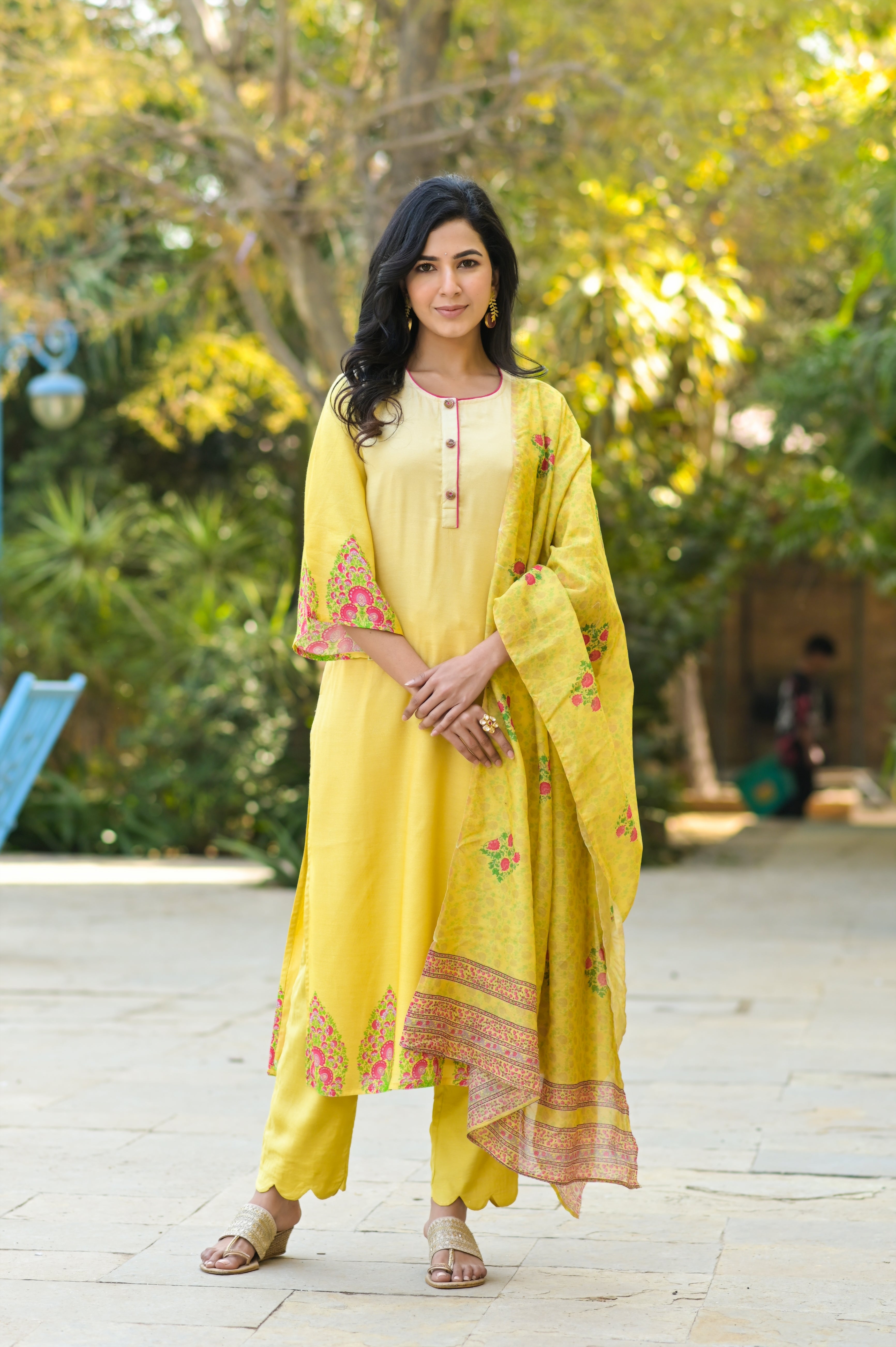 Ombre Paan Muslin Silk Kurta Set-3pcs