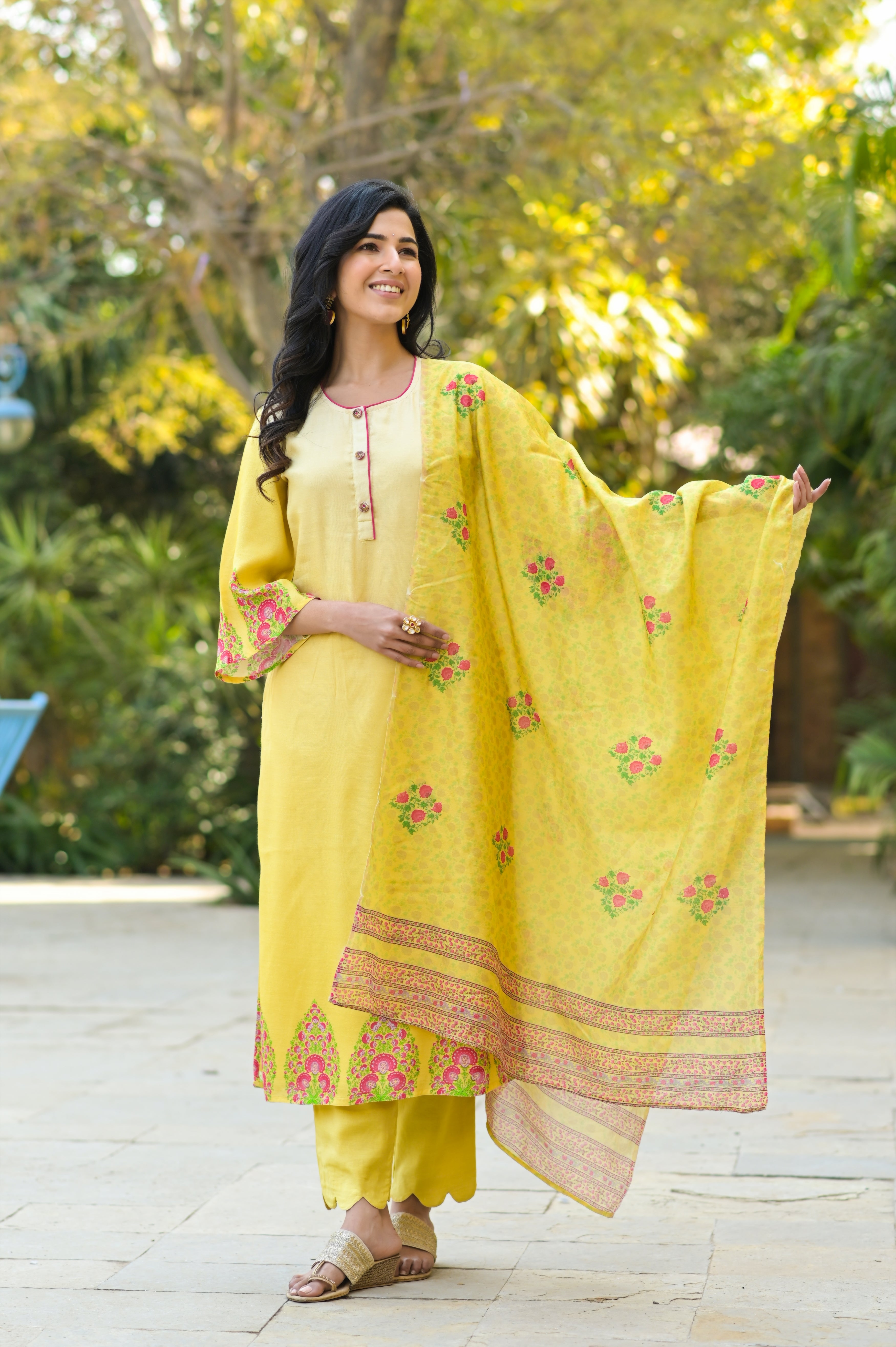 Ombre Paan Muslin Silk Kurta Set-3pcs