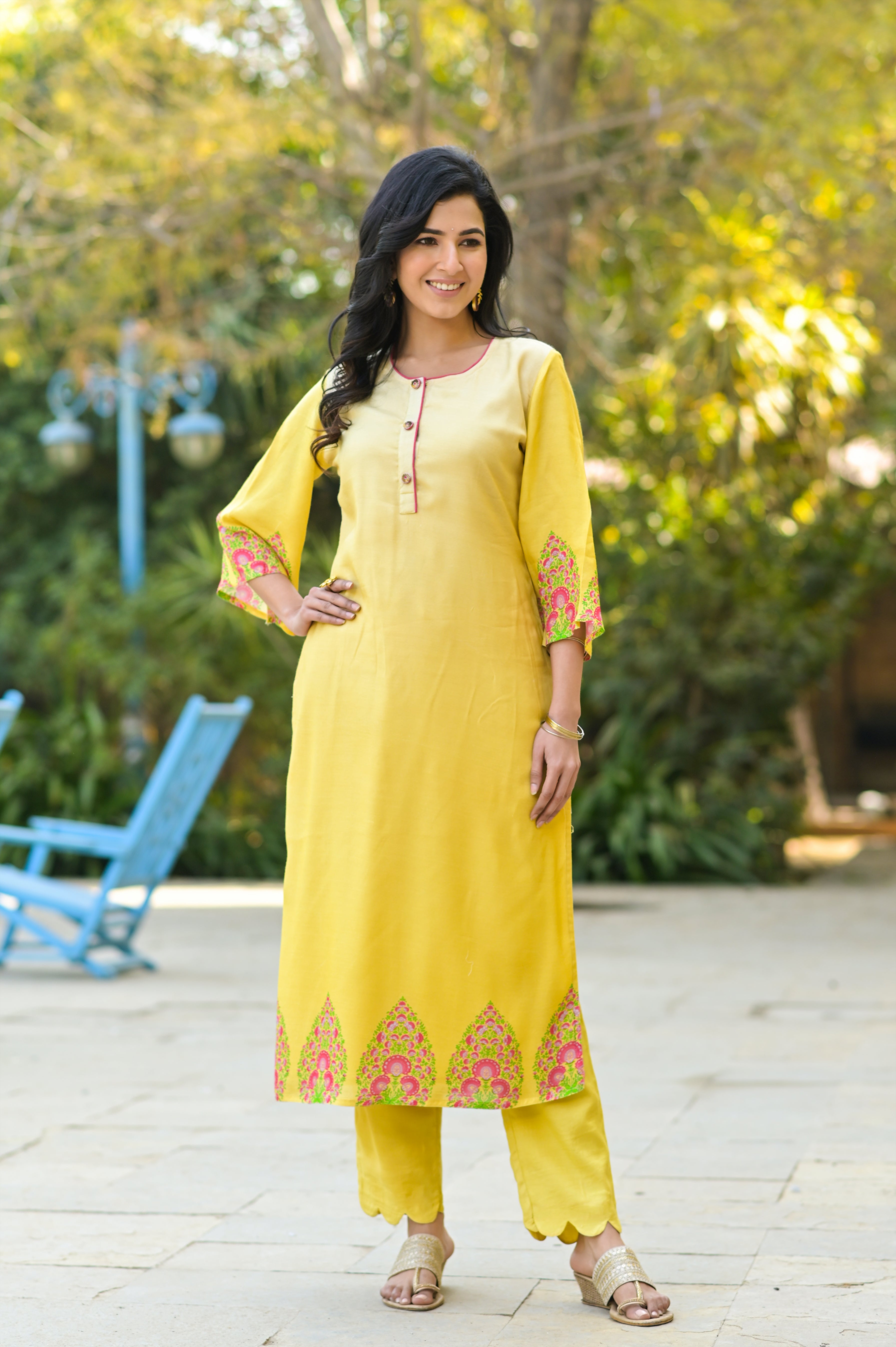 Ombre Paan Muslin Silk Kurta Set-3pcs