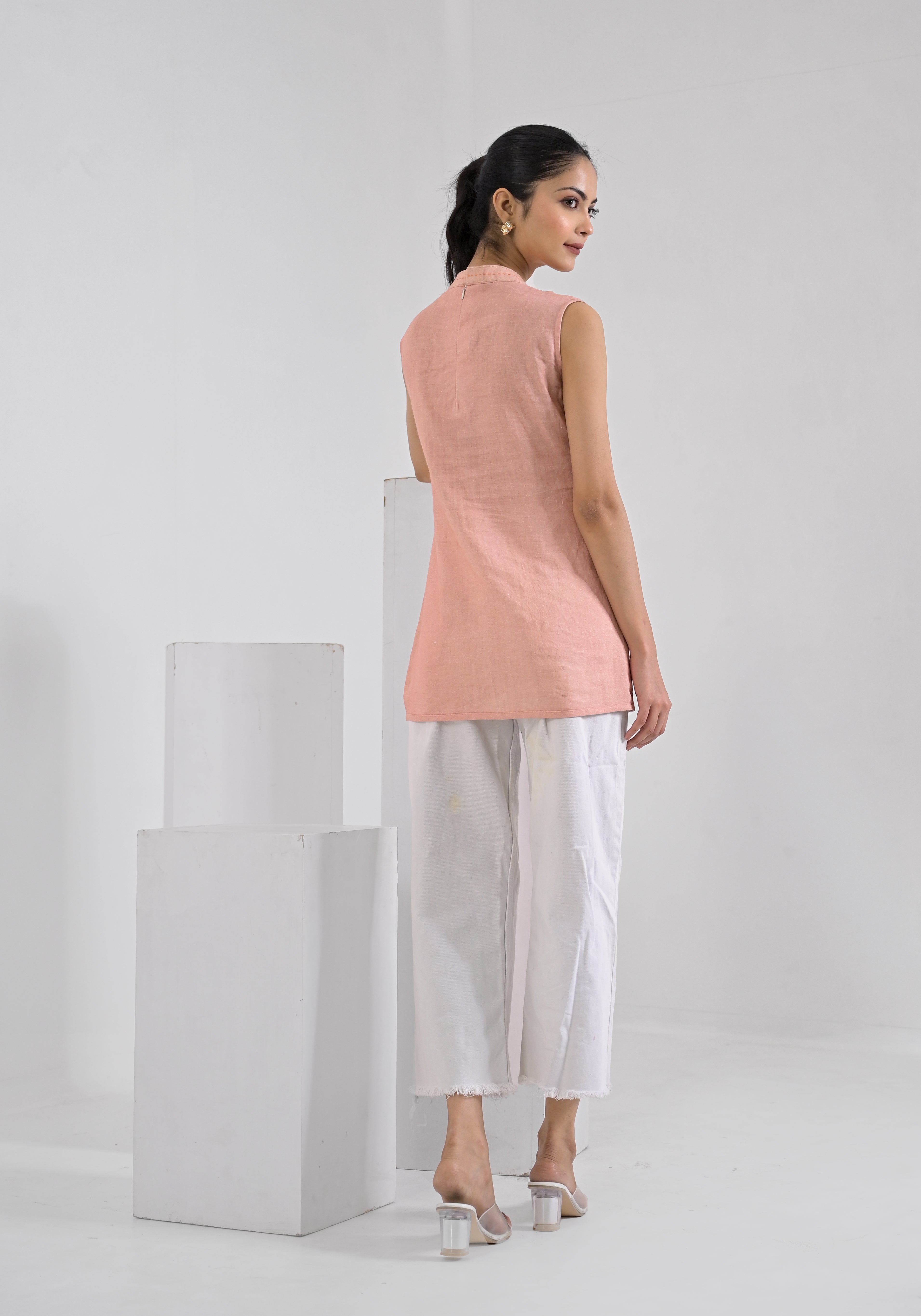 Breeze Peach Aari Check Tunic