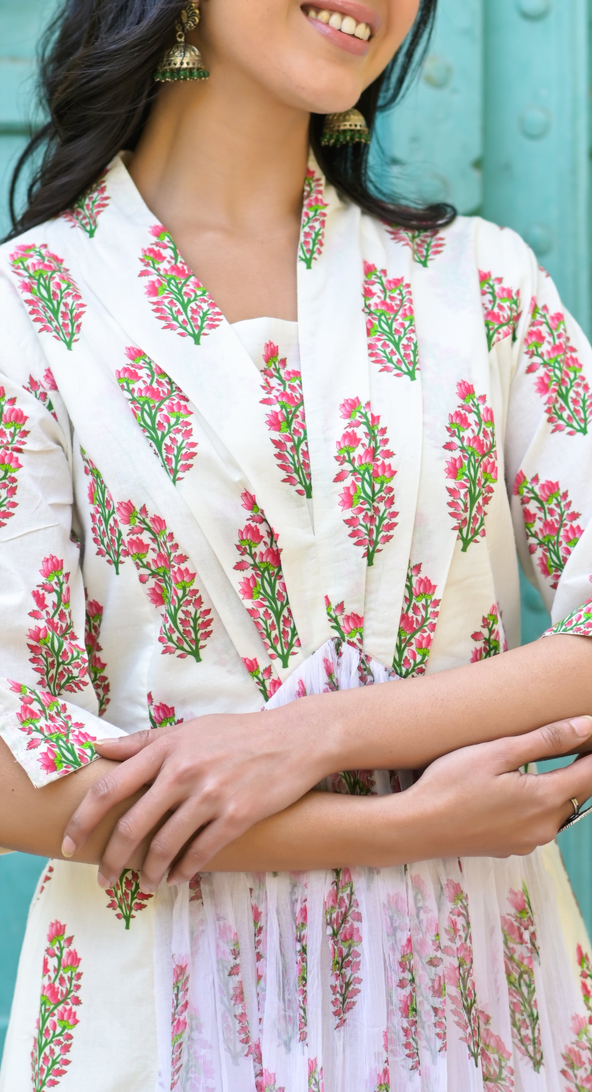 White Bouquet Chiffon Ripple Dress