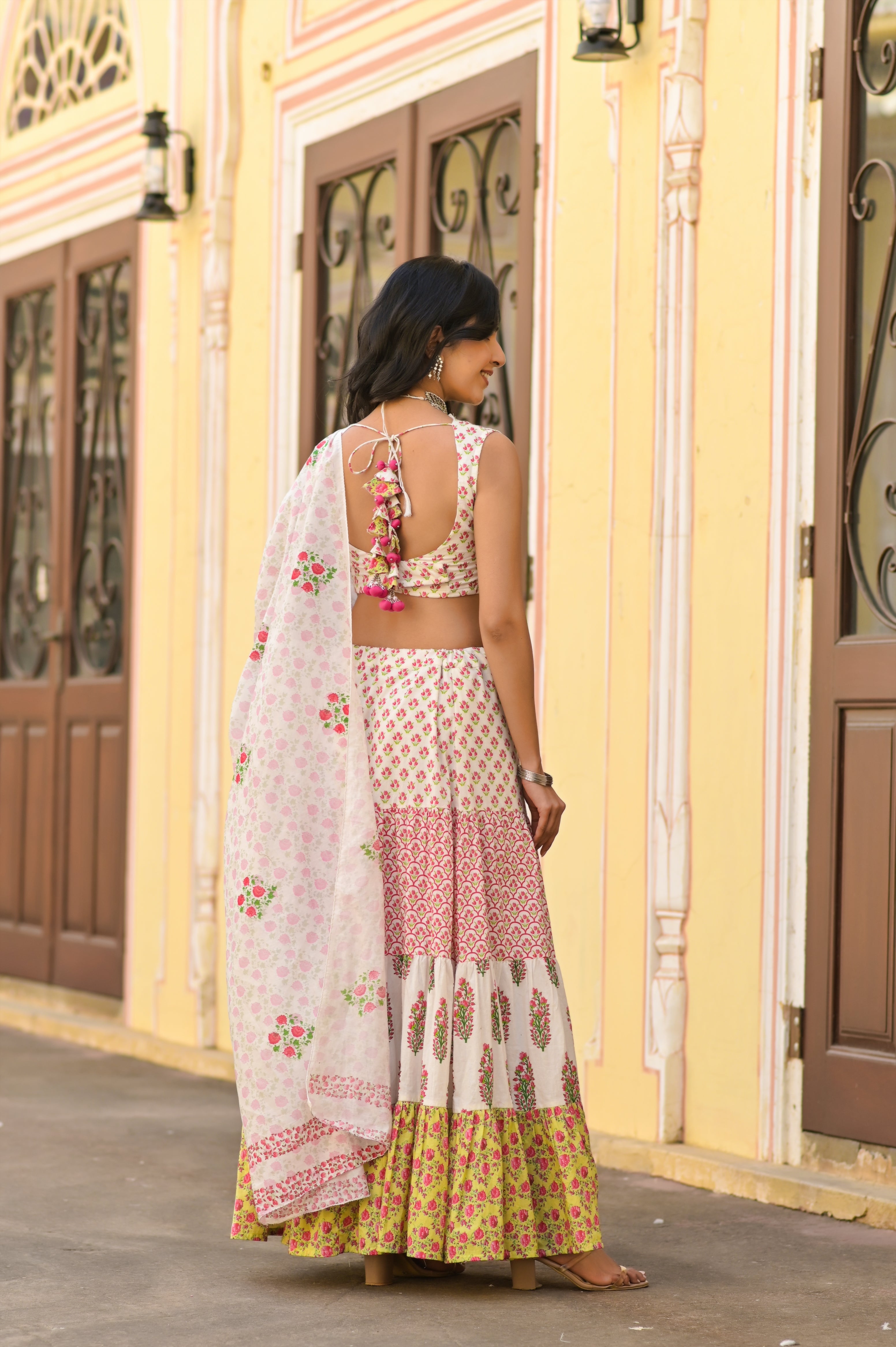 White Tier Bouquet Lehenga