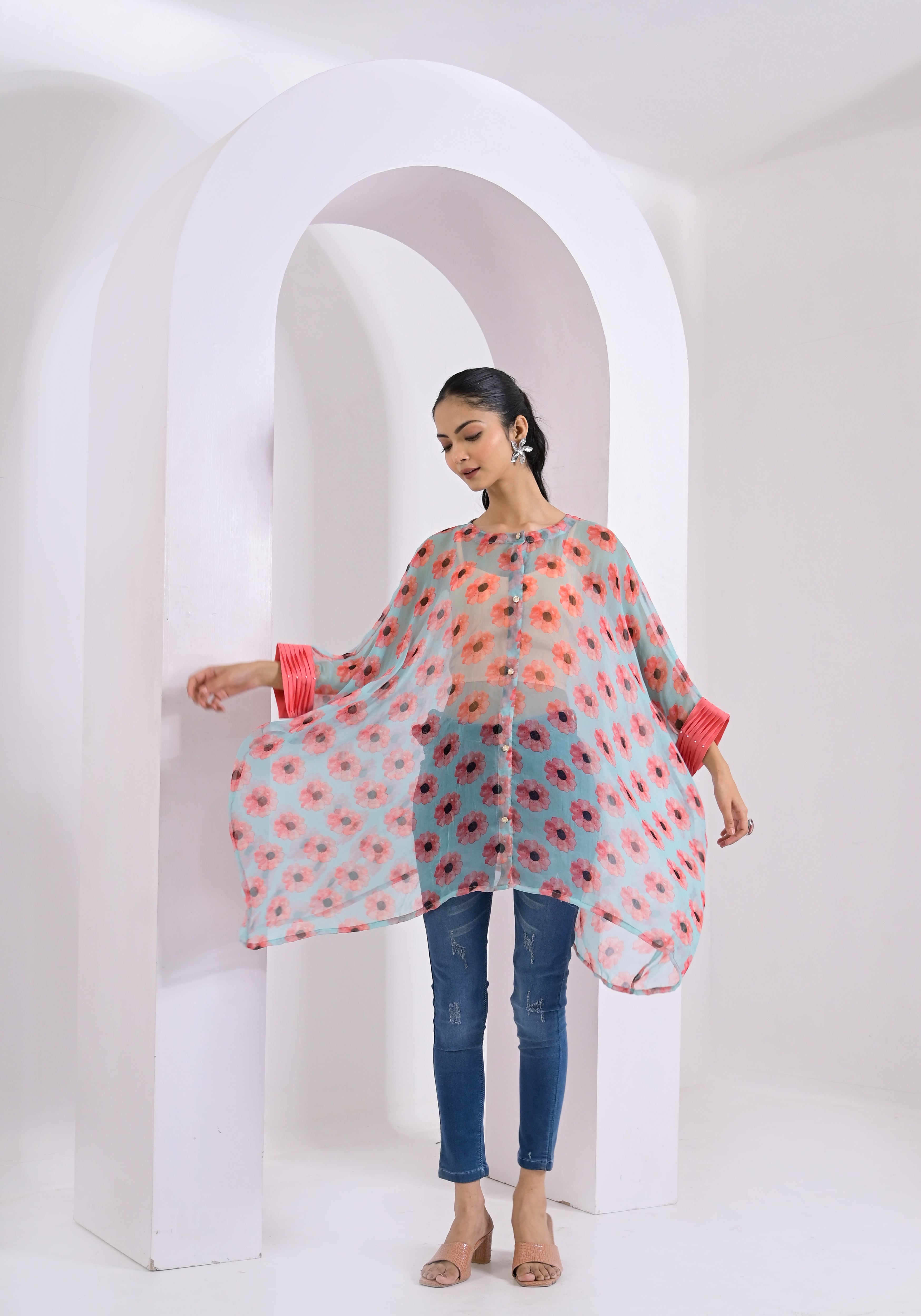 Bloom Print Peach Kaftan