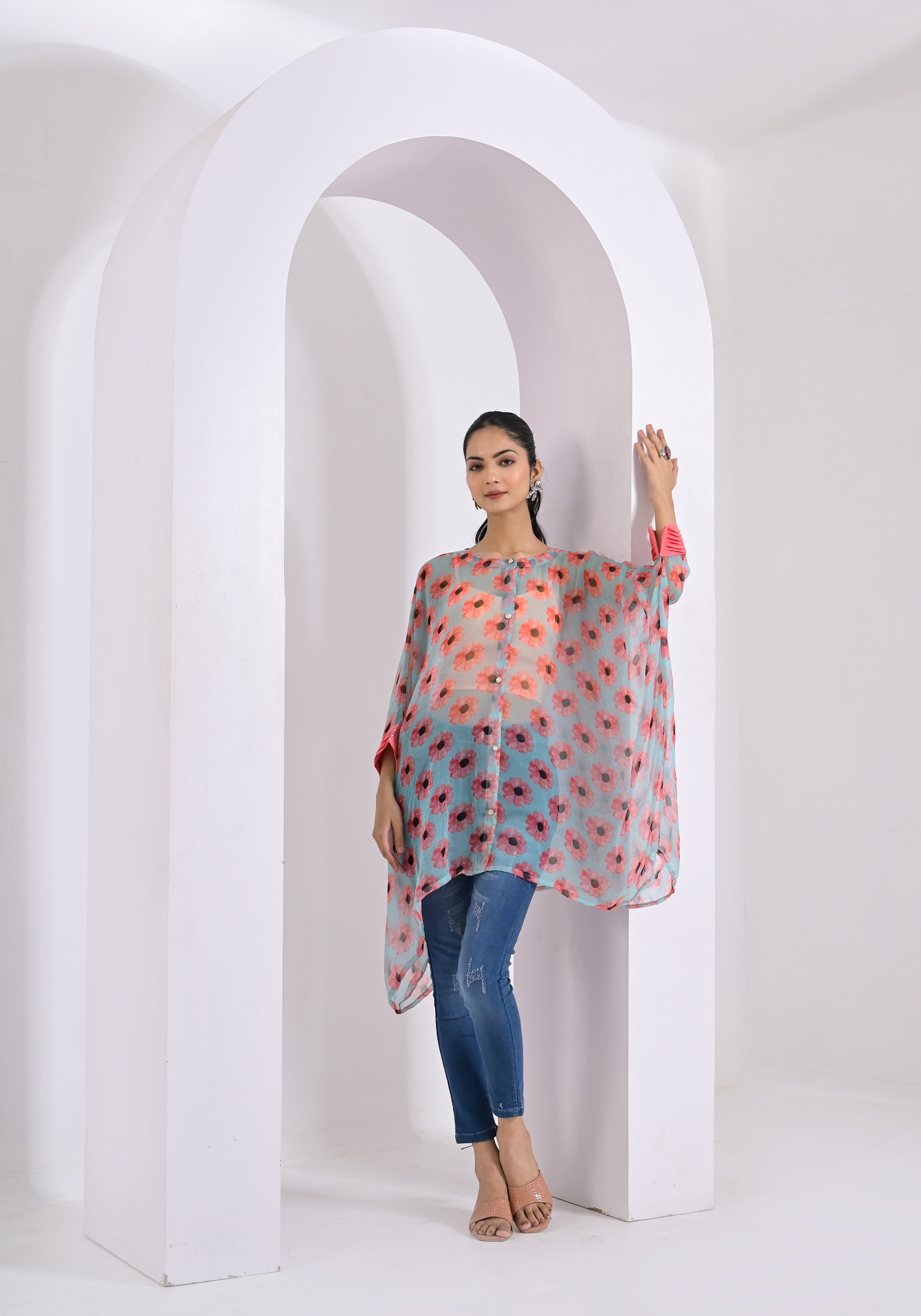 Bloom Print Peach Kaftan