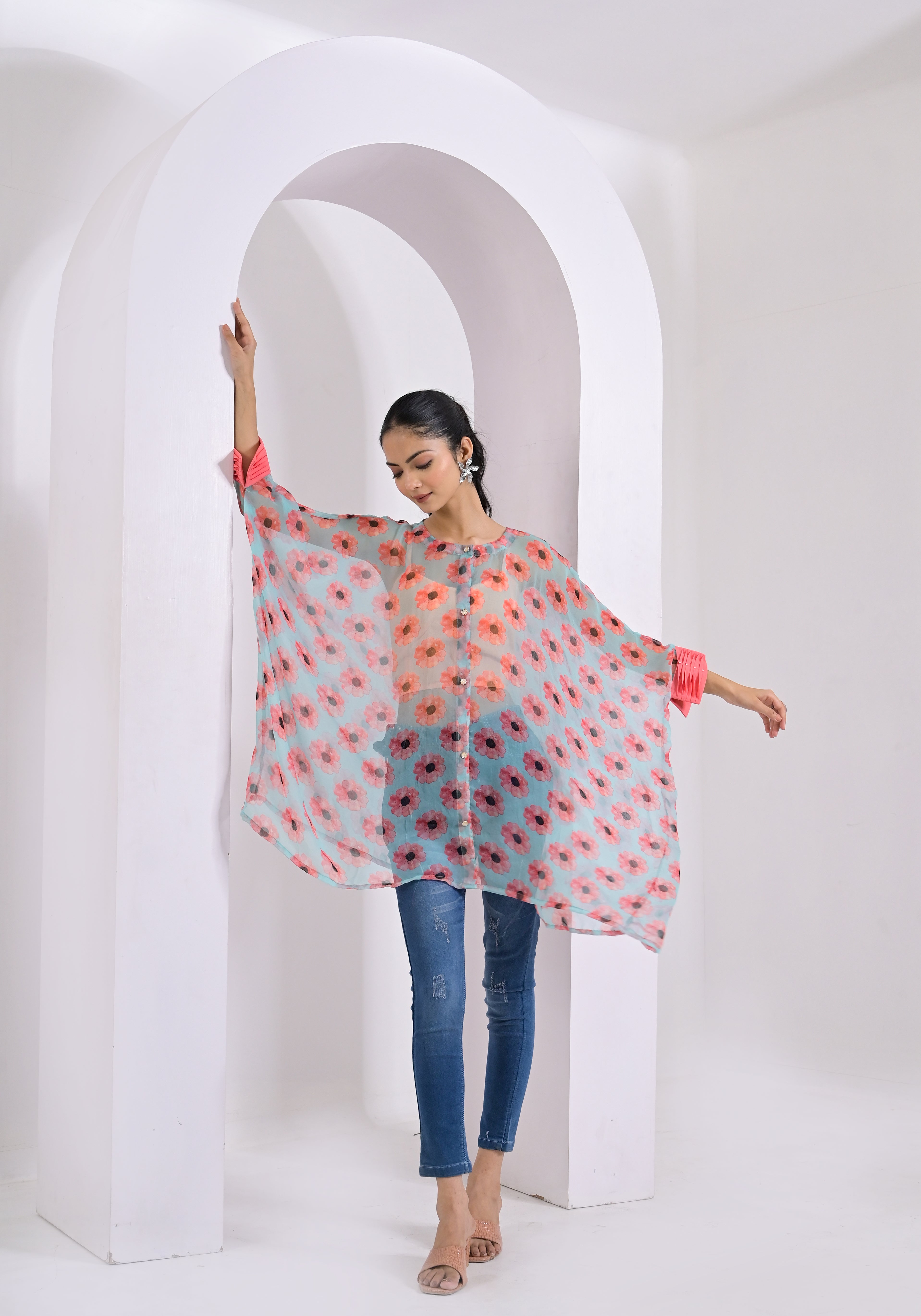 Bloom Print Peach Kaftan