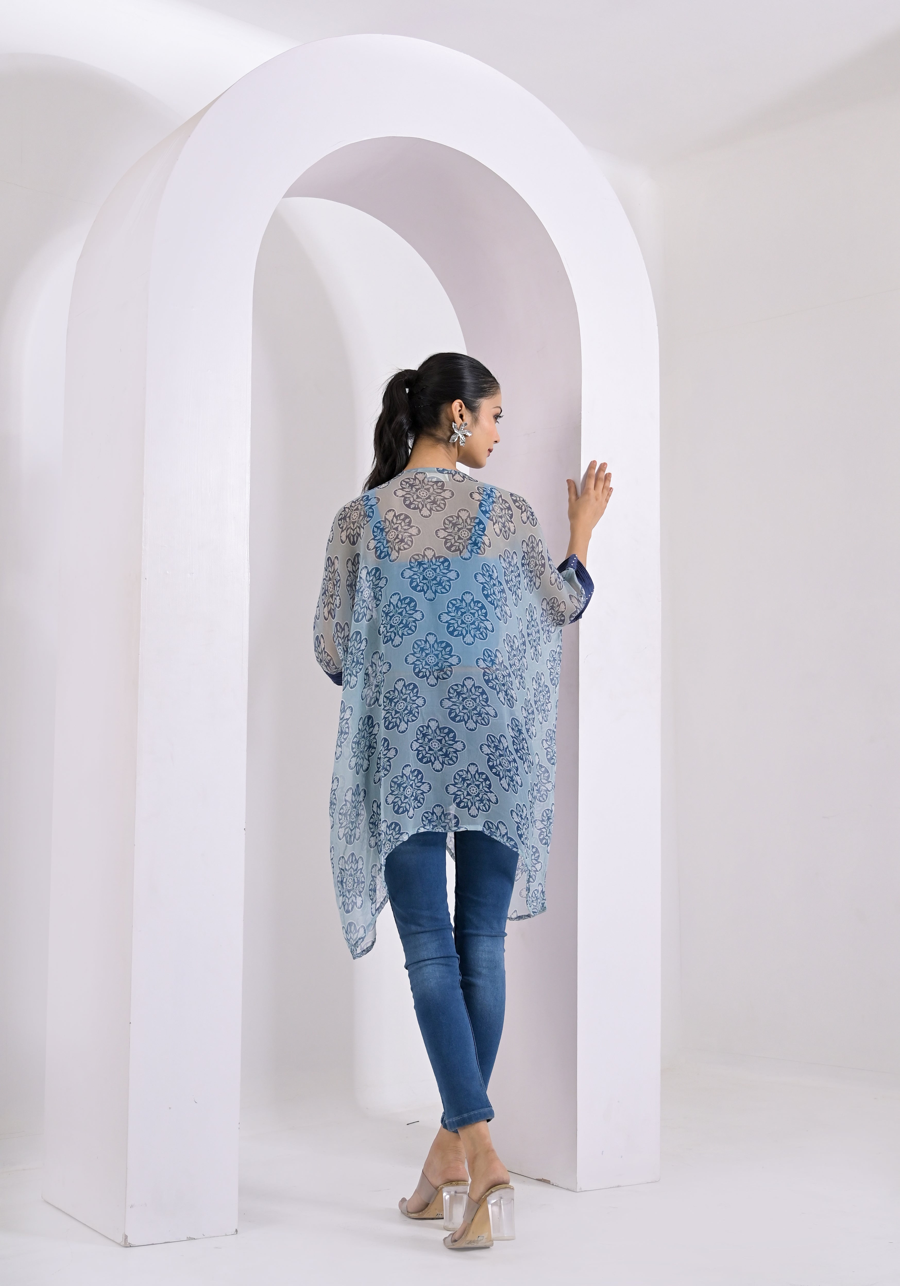 Blue Scallop Print Kaftan