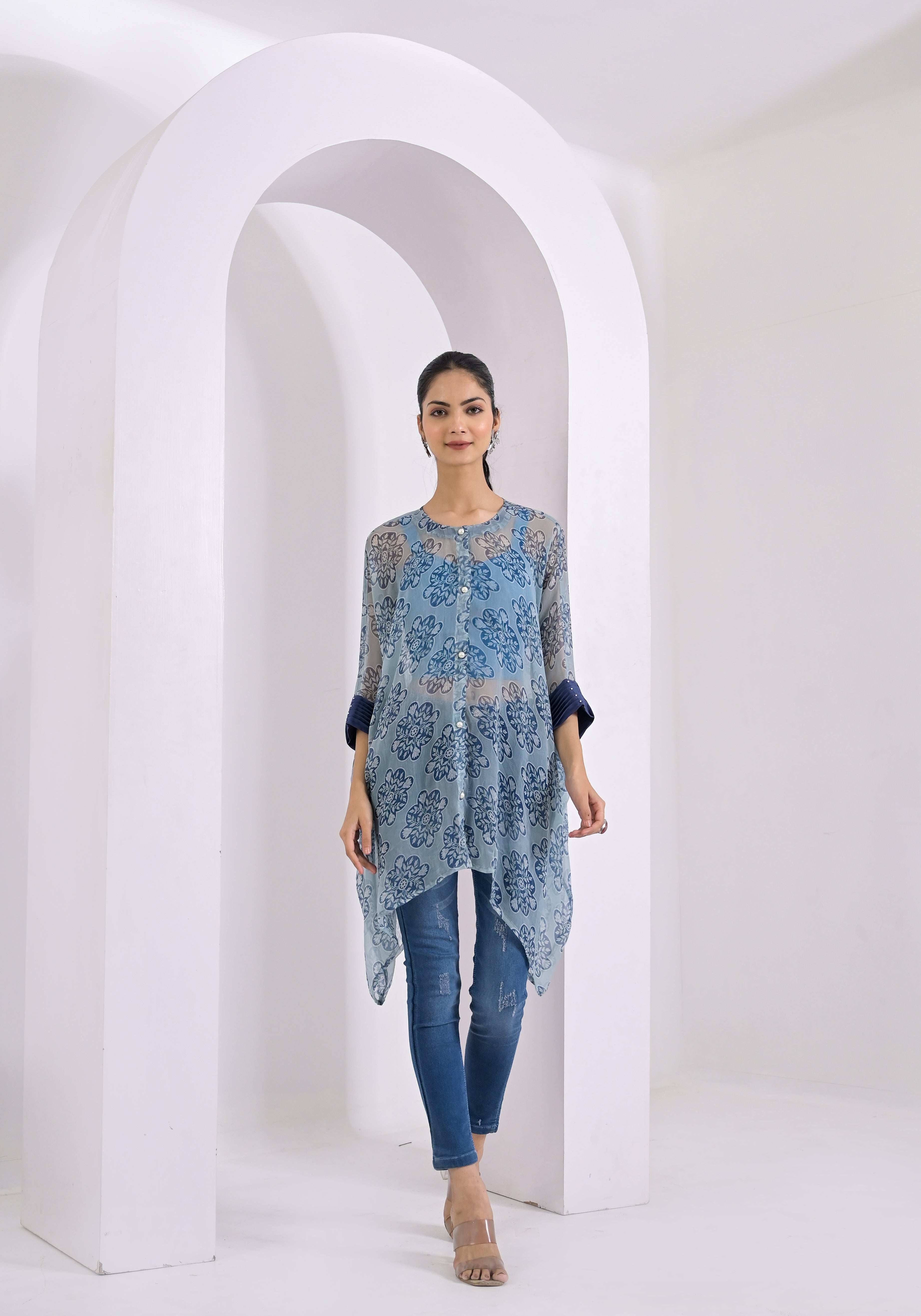 Blue Scallop Print Kaftan