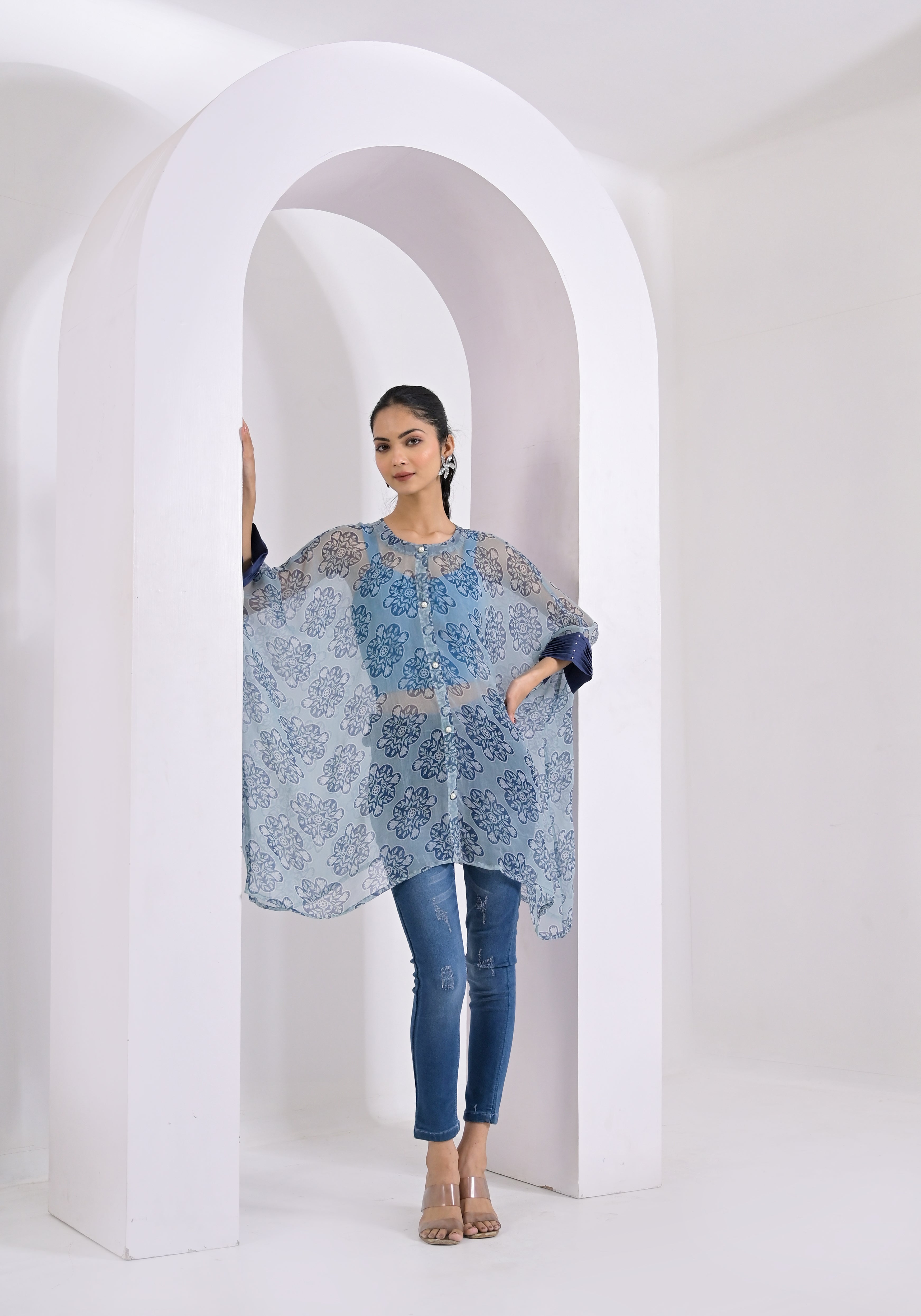 Blue Scallop Print Kaftan