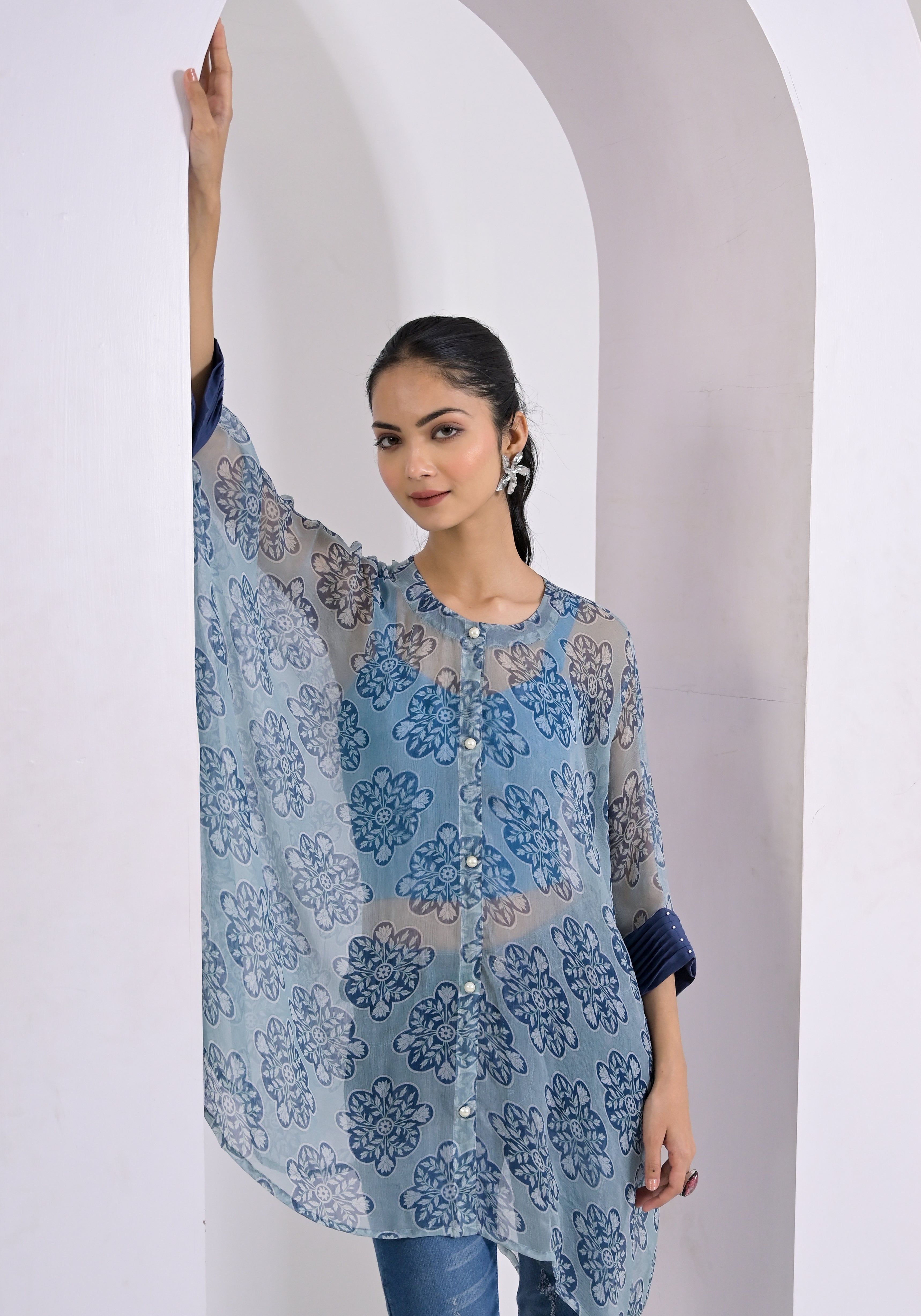 Blue Scallop Print Kaftan