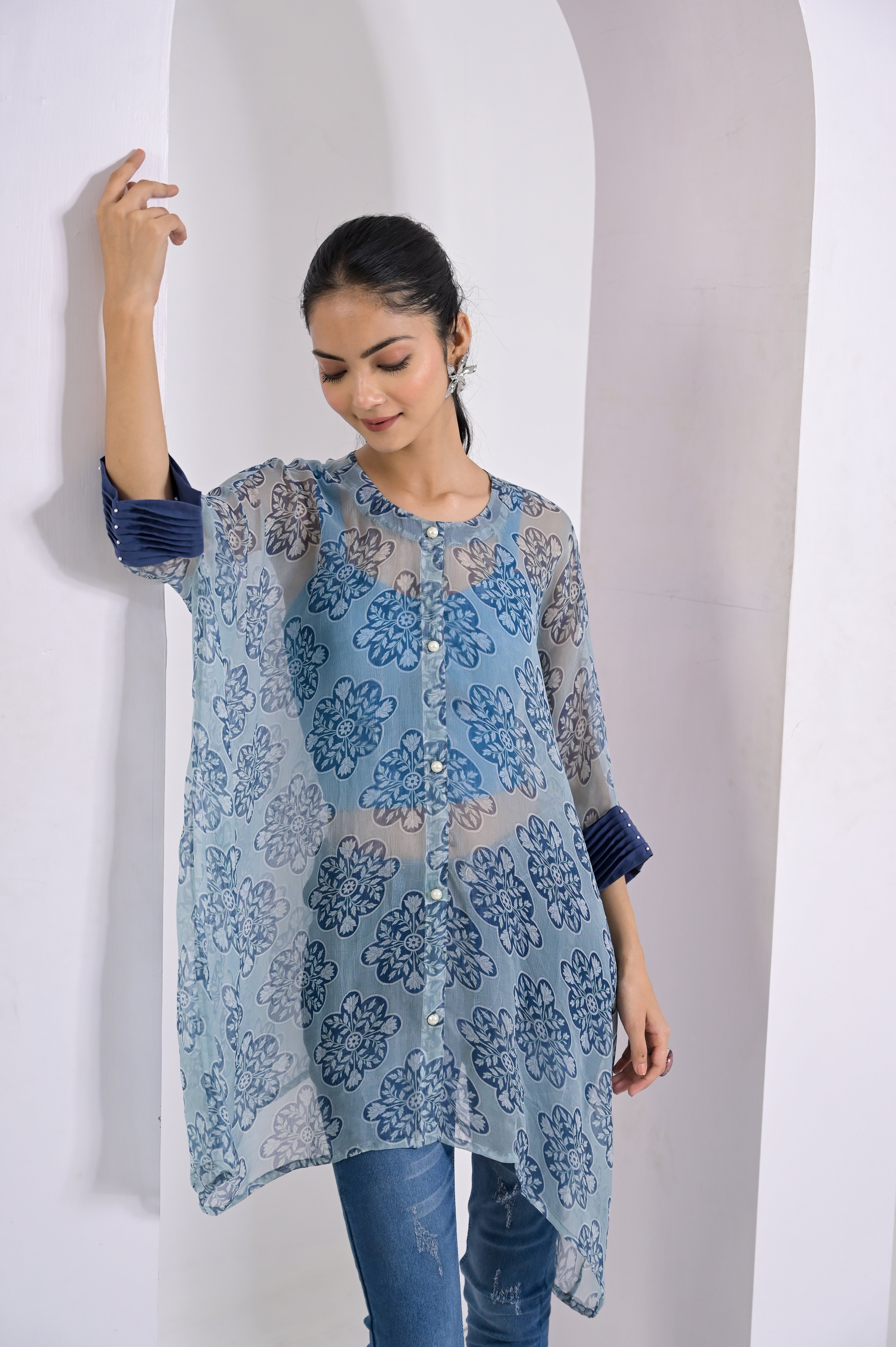 Blue Scallop Print Kaftan