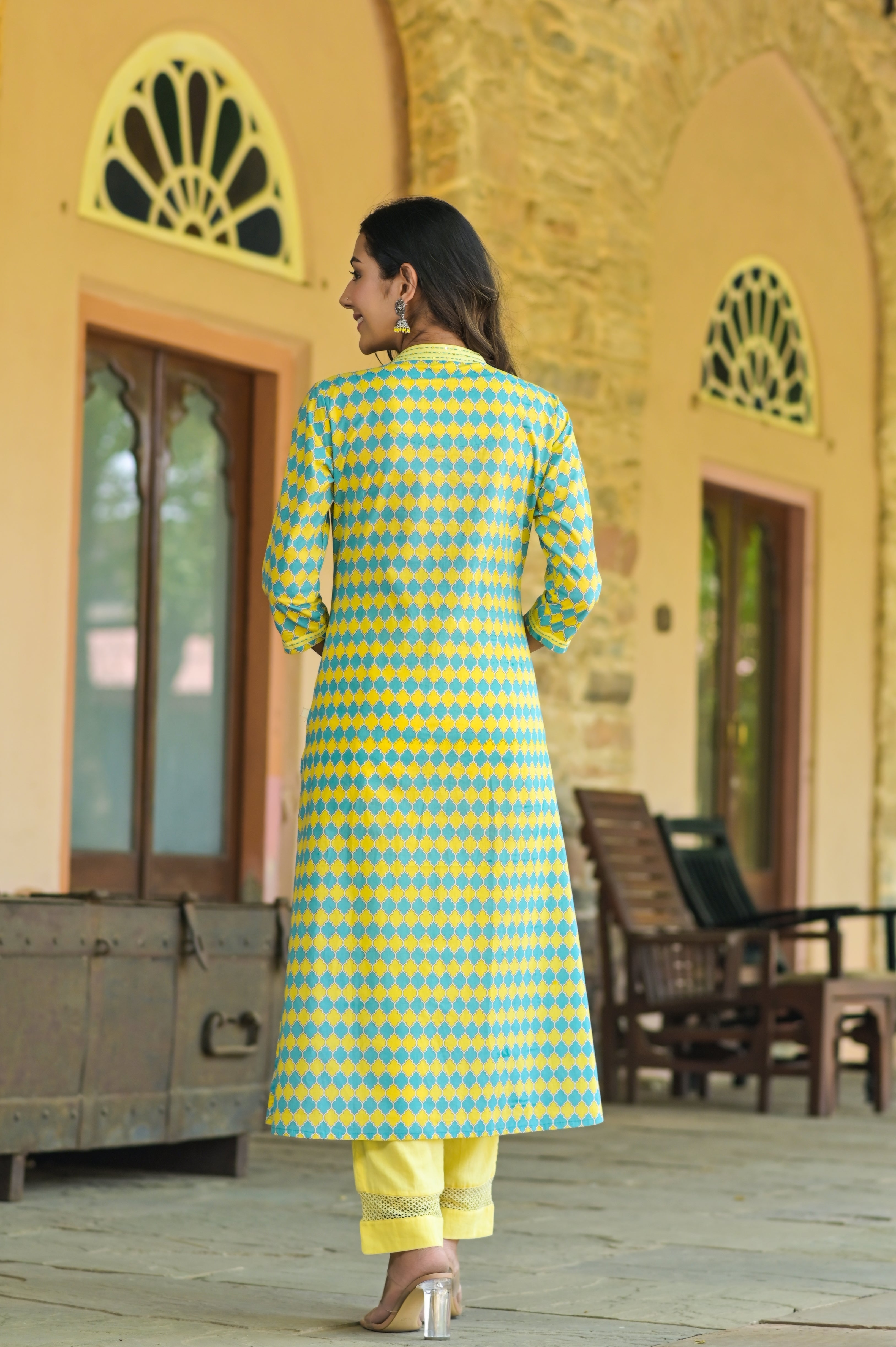 Turkish Geometric Pattern Kurta set-2pcs