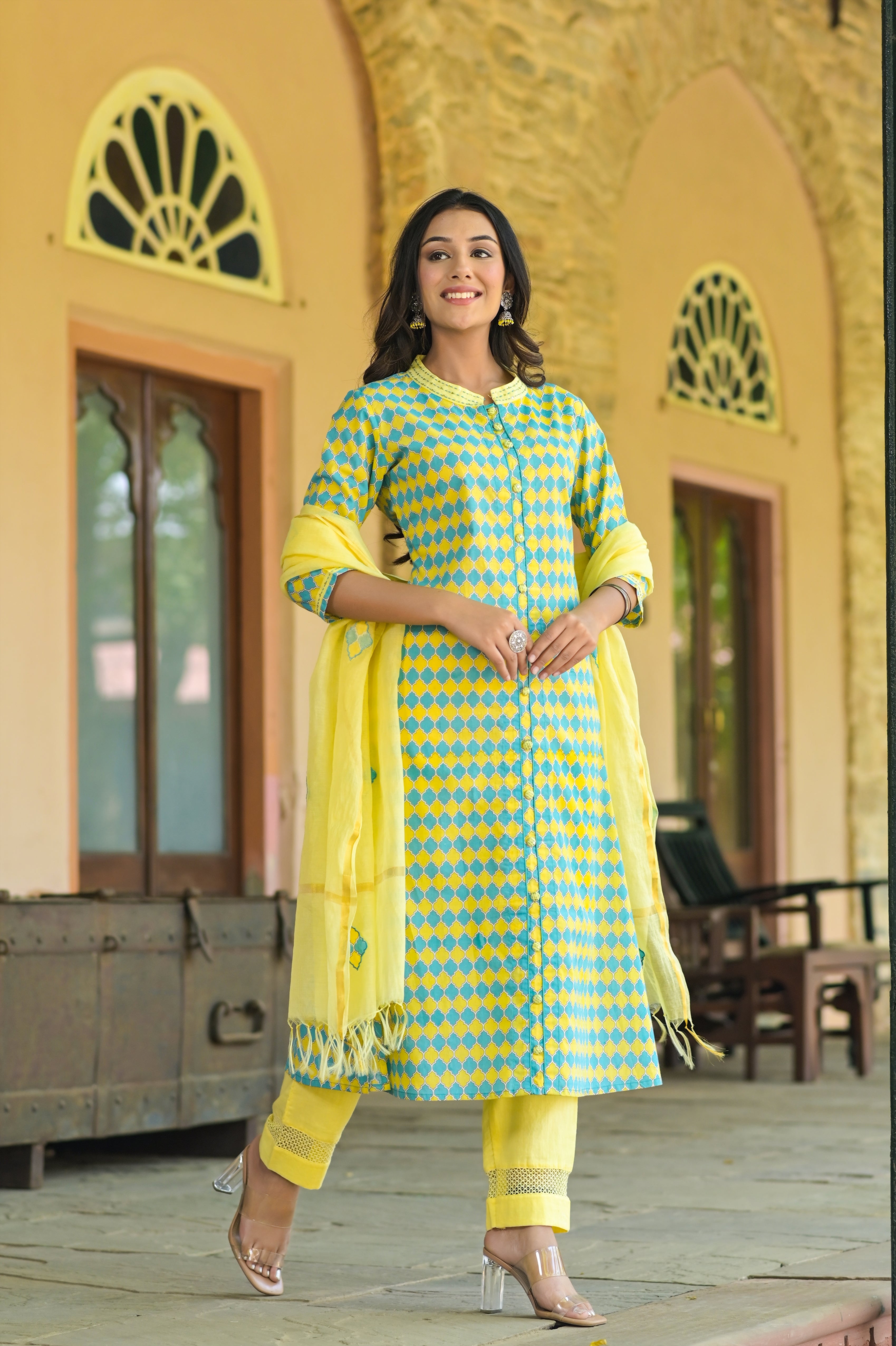 Turkish Geometric Pattern Kurta set-2pcs