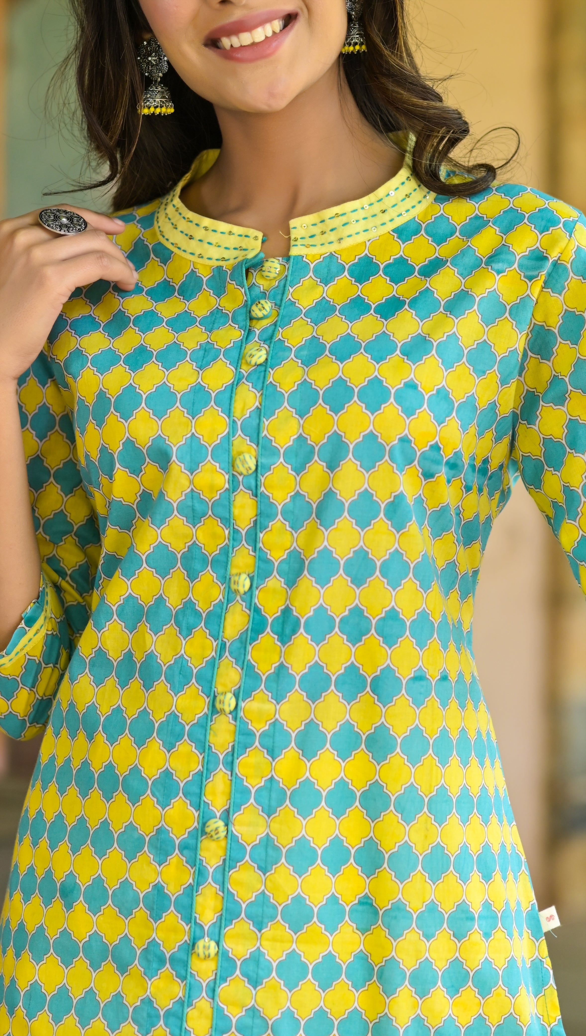 Turkish Geometric Pattern Kurta set-2pcs