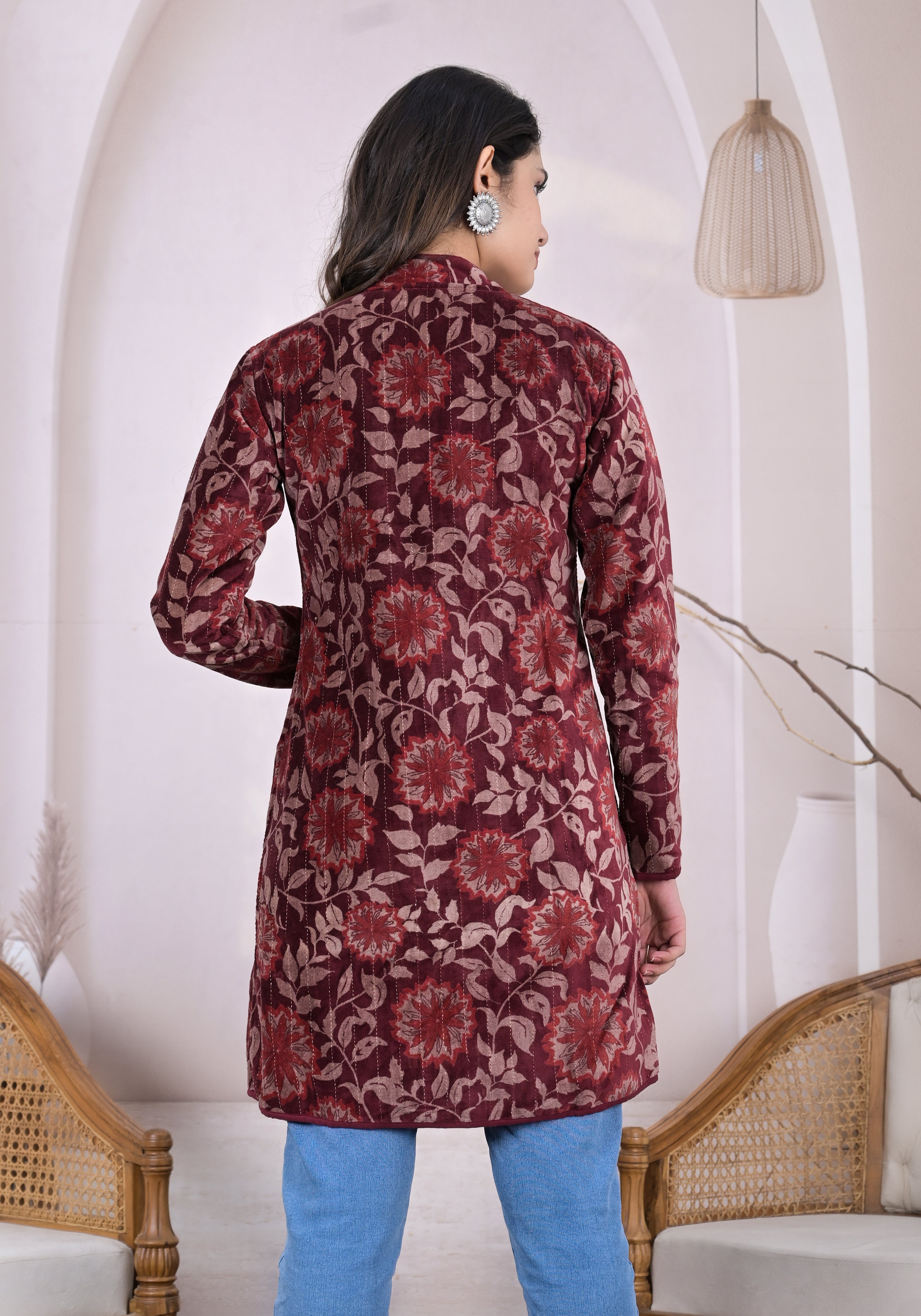 Rosy Velvet Long Jacket