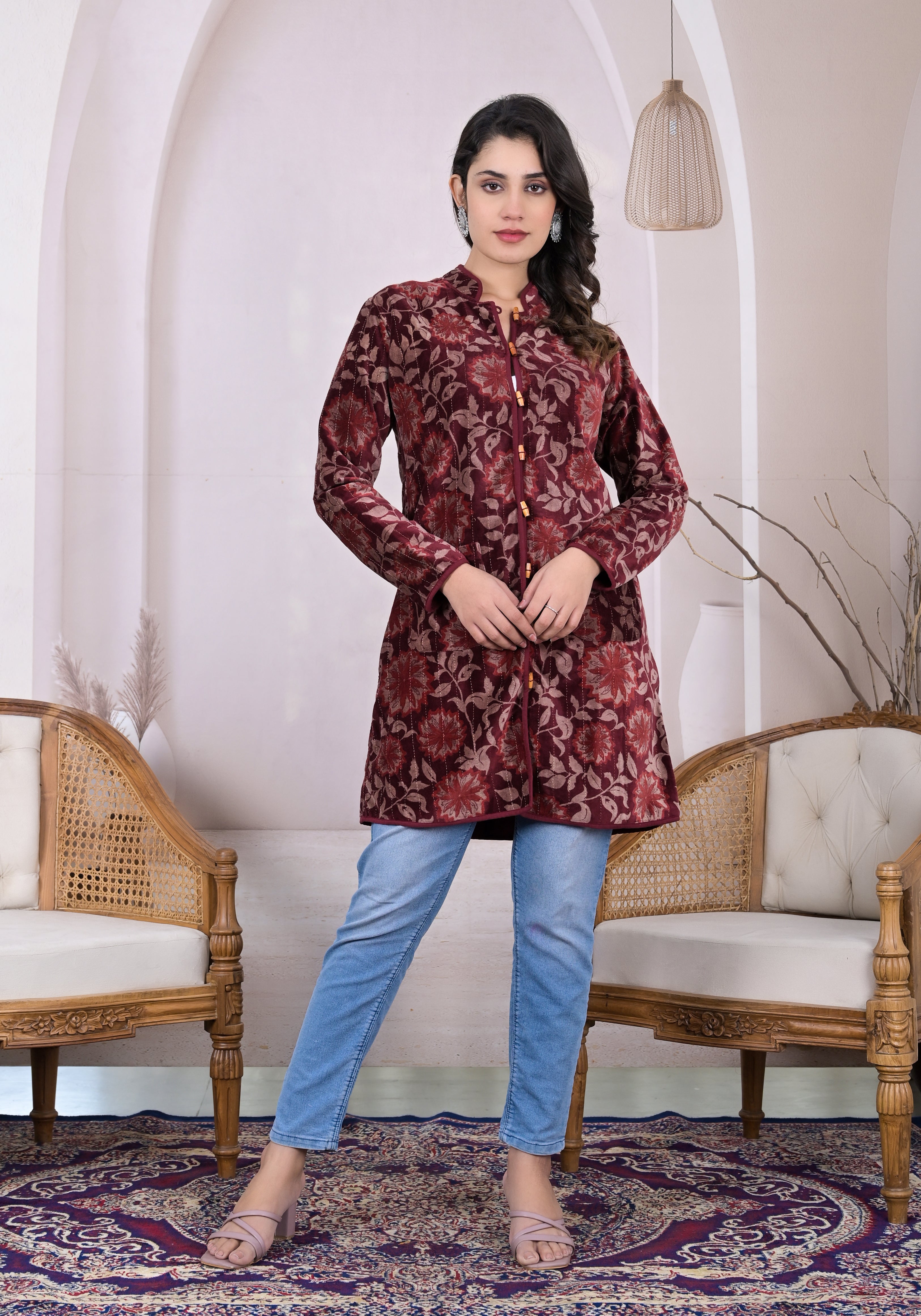 Rosy Velvet Long Jacket