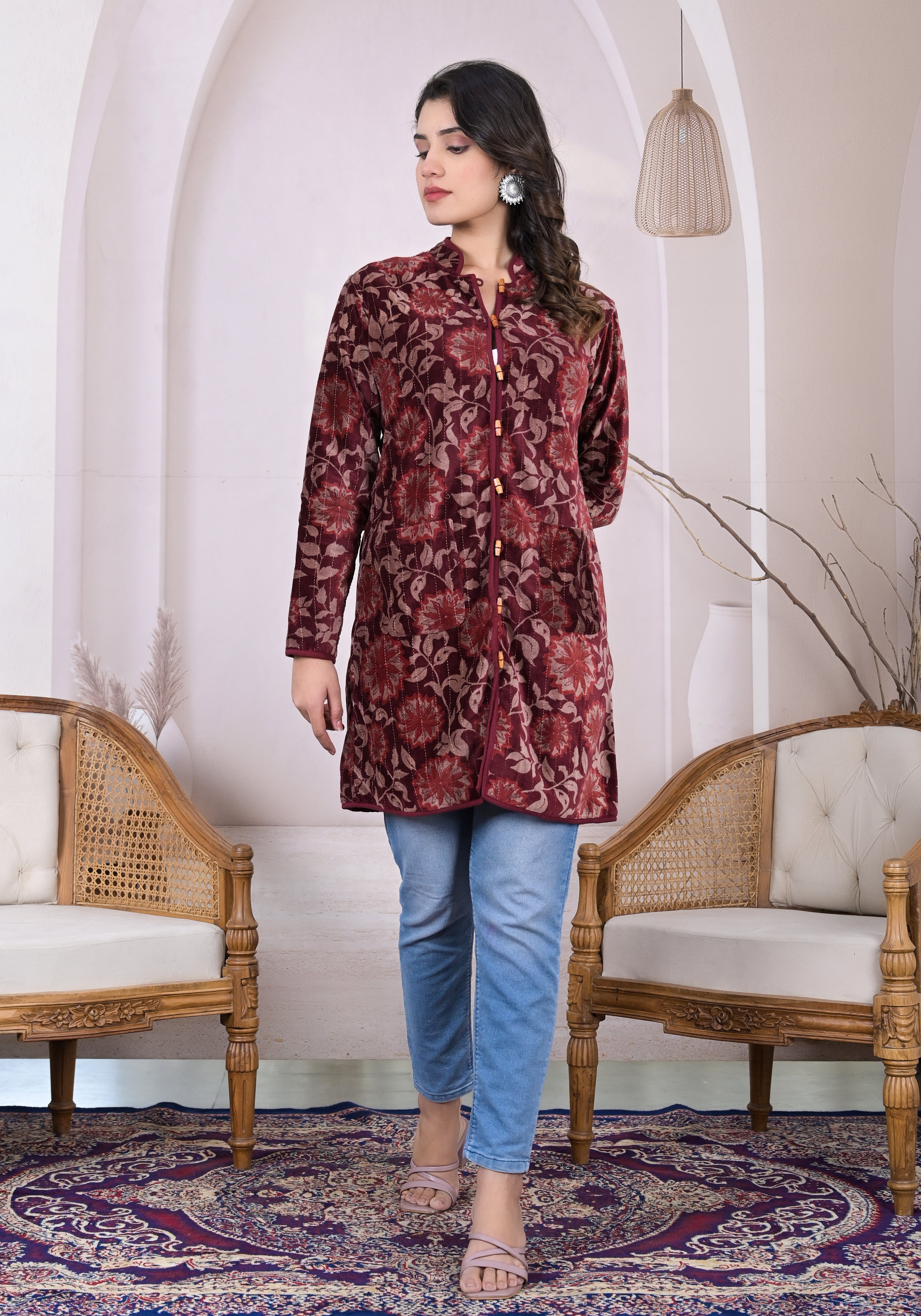 Rosy Velvet Long Jacket