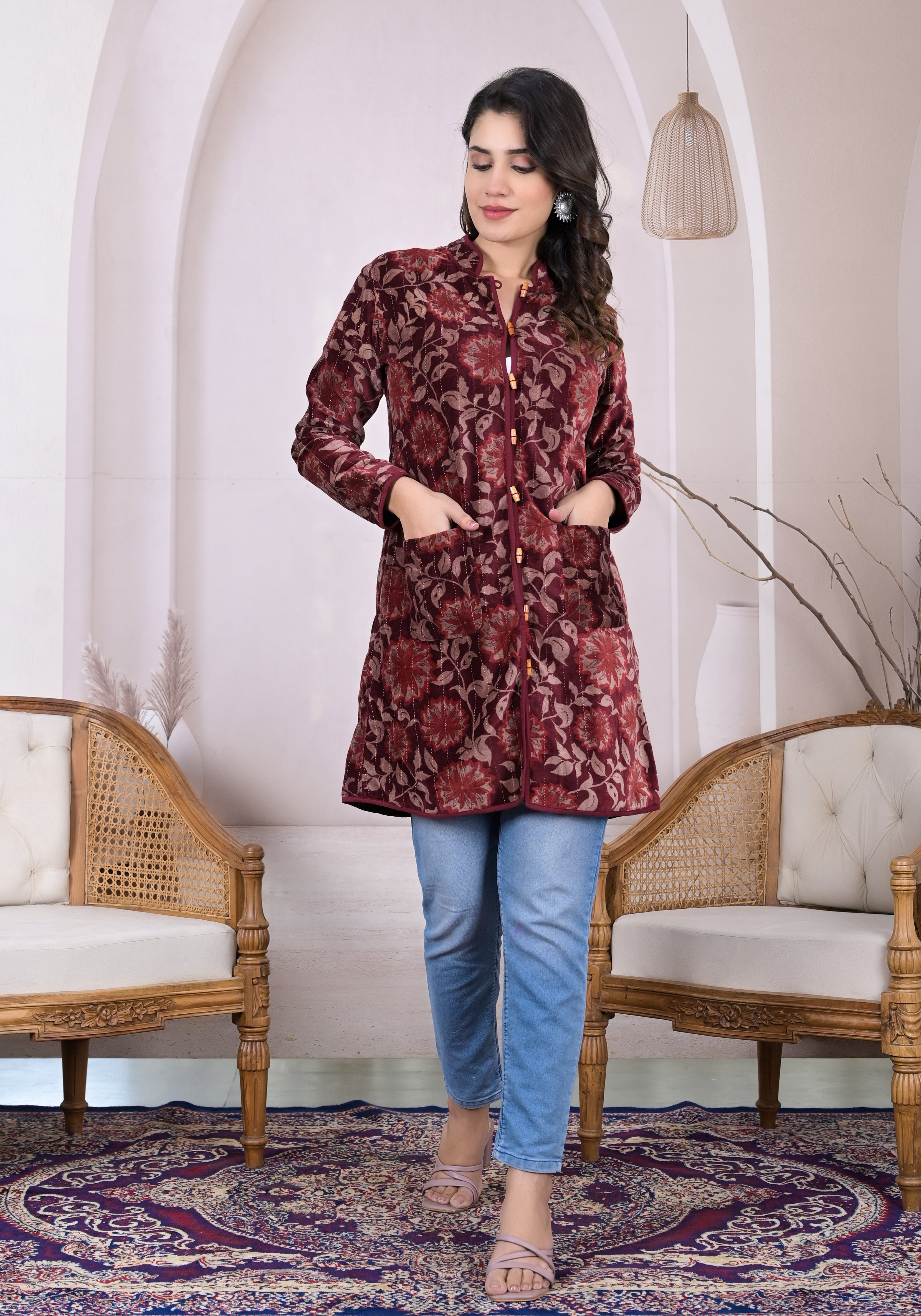 Rosy Velvet Long Jacket