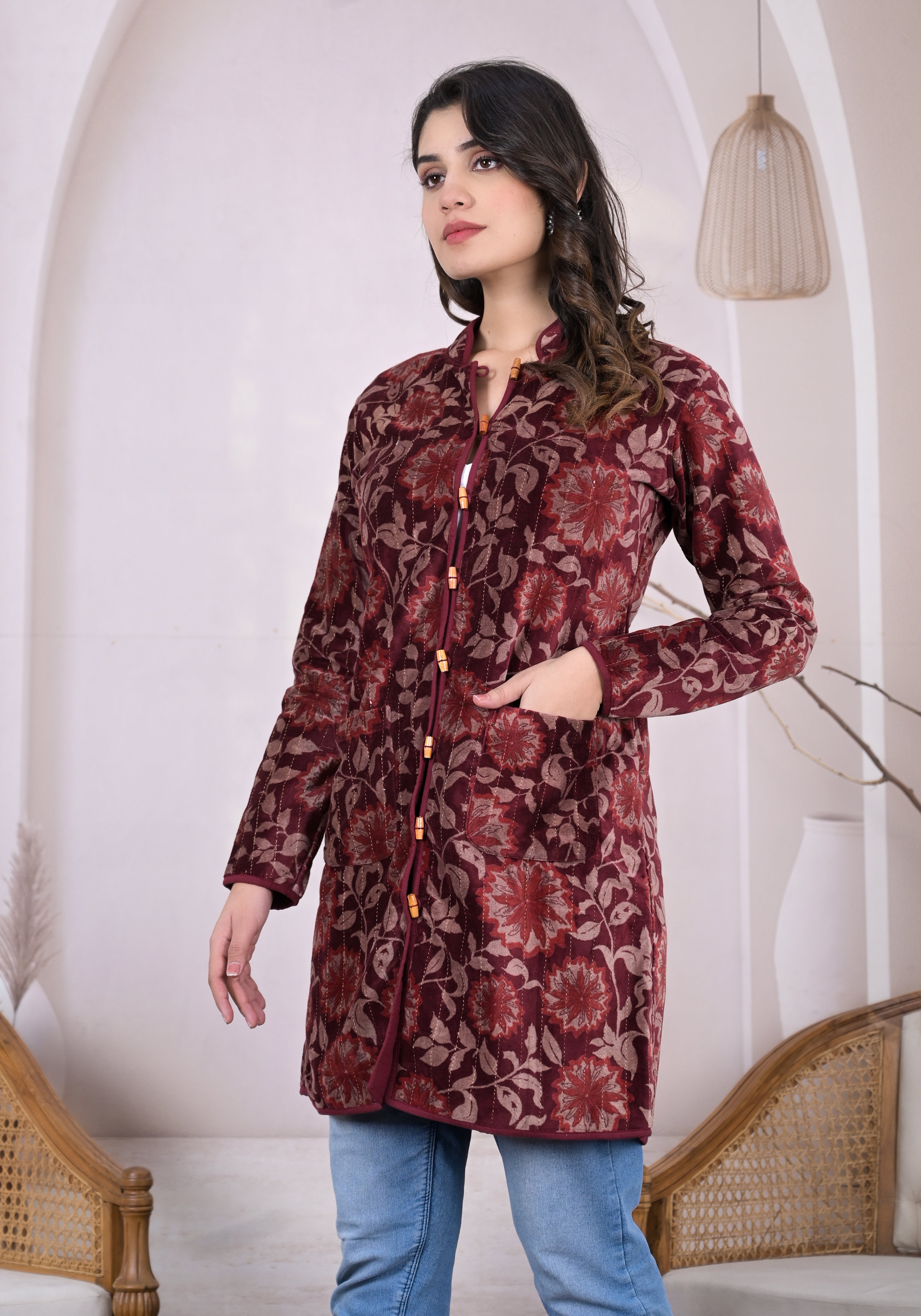 Rosy Velvet Long Jacket