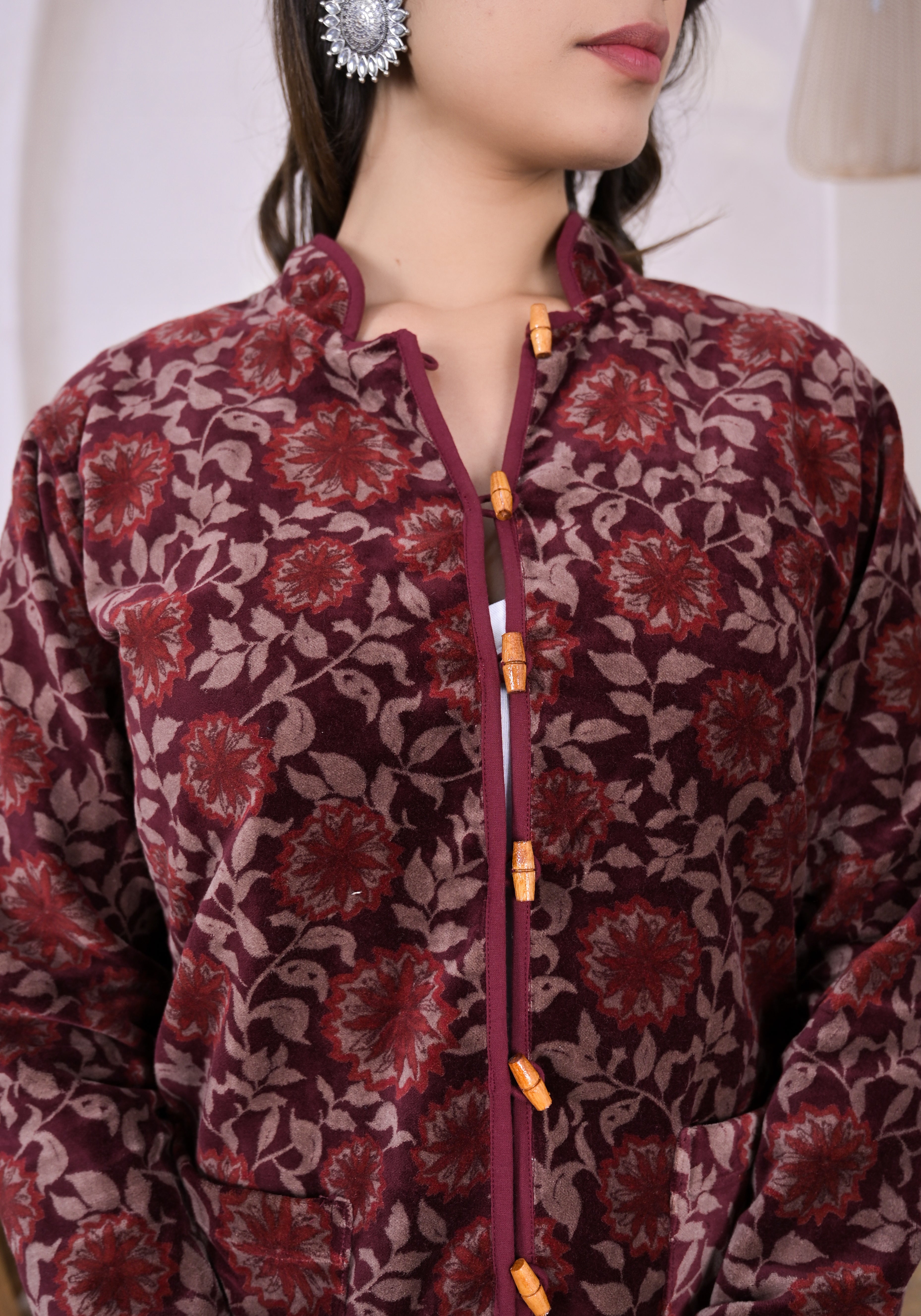 Rosy Velvet Full Sleeve Jacket