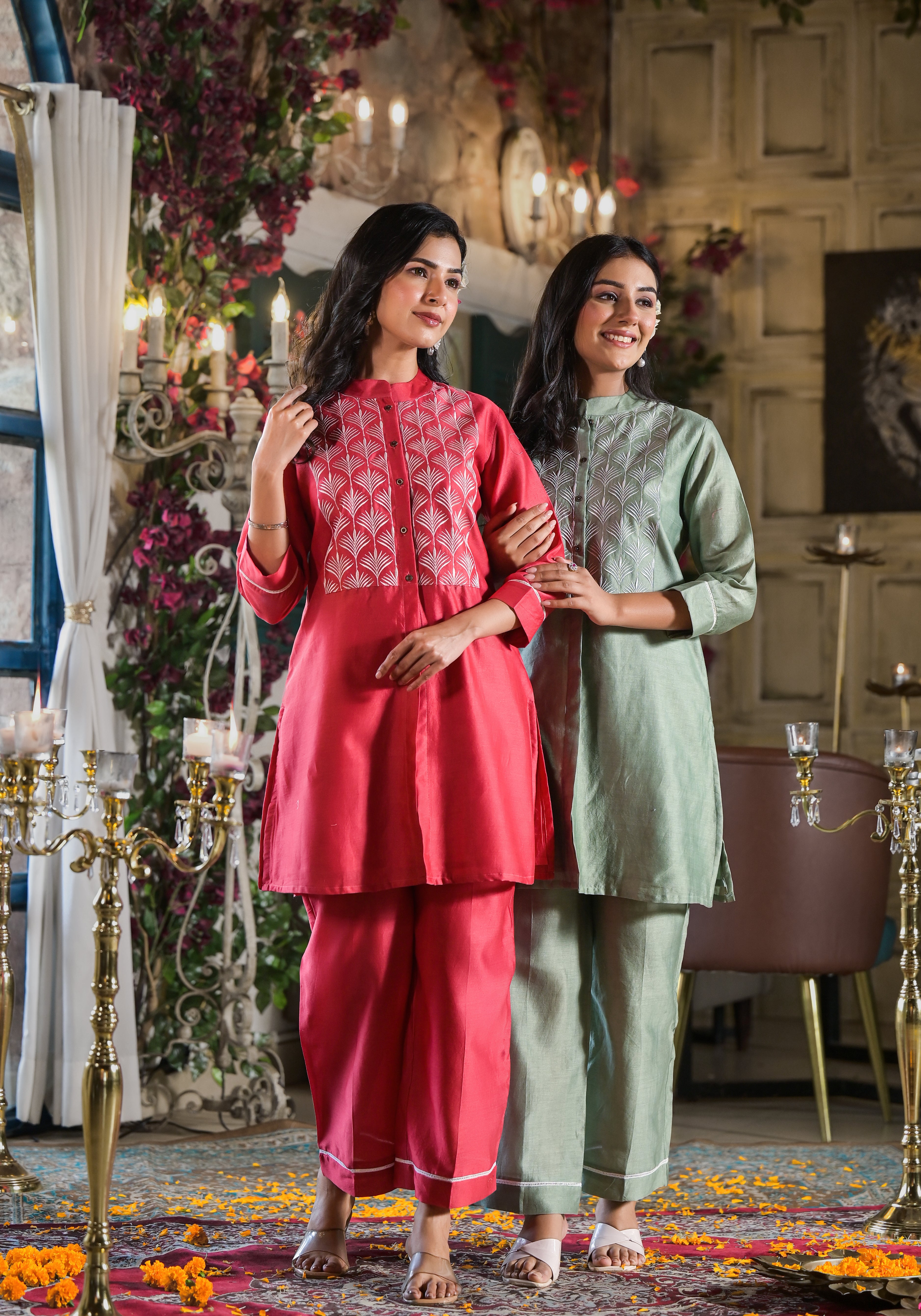 Red Chanderi embroidered Co-Ord set-2pcs