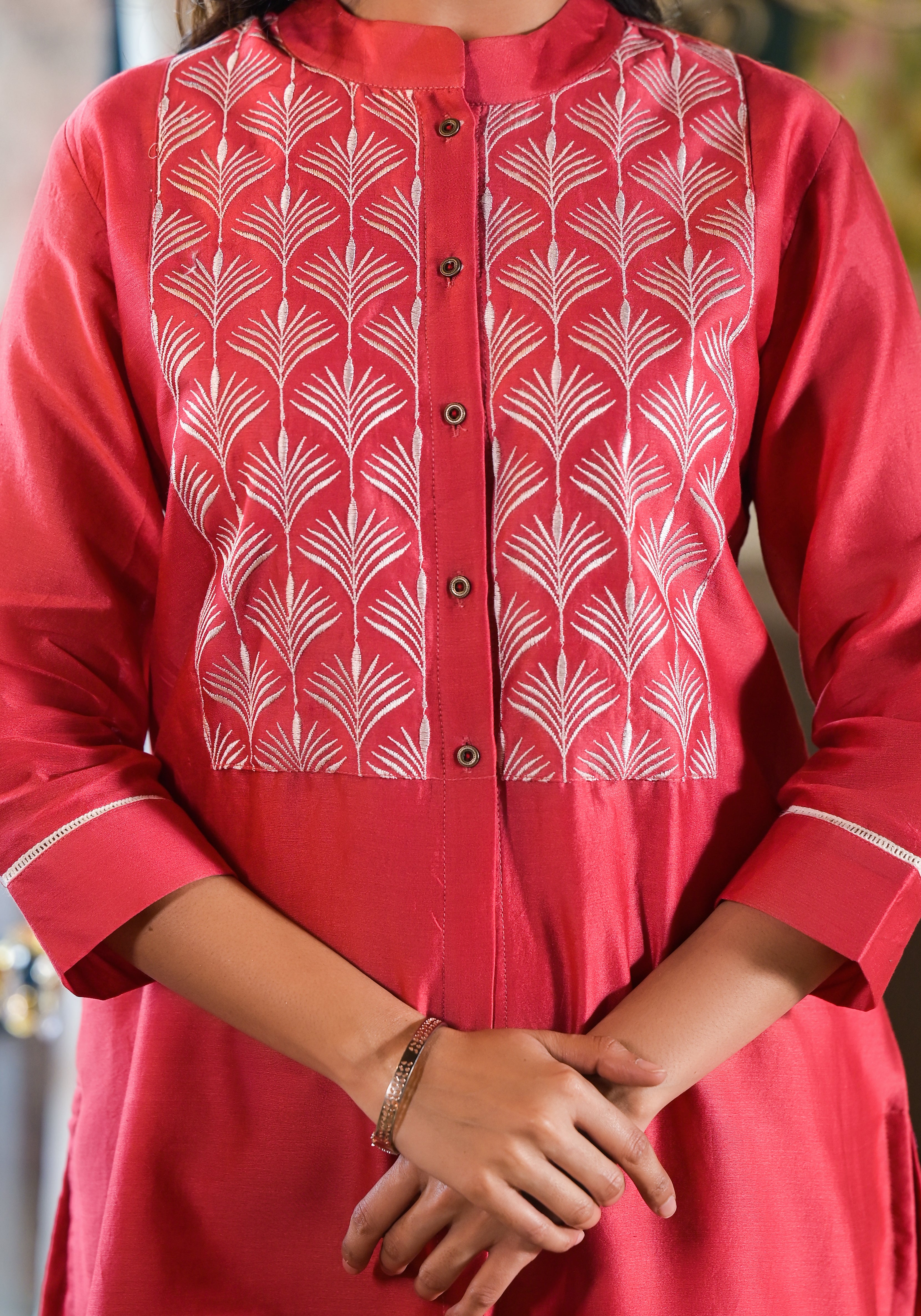 Red Chanderi embroidered Co-Ord set-2pcs